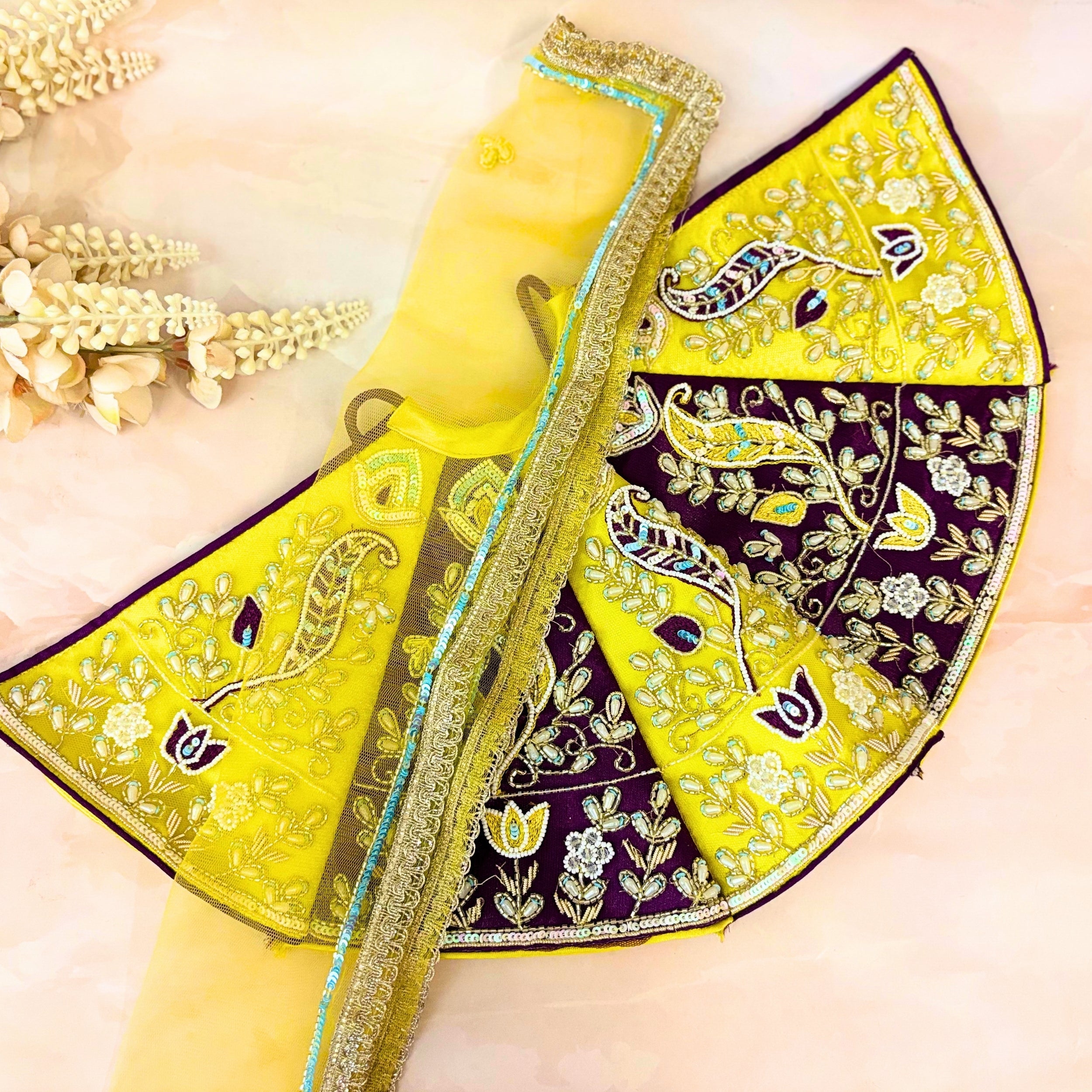 Handmade Luxe Durga Maa Rajkanika Lehenga Set - Designer 3-Piece Choli, Dupatta & Laddu Gopal Dress for Janmashtami, Kanha Ji Poshak, Bal Gopal Dress