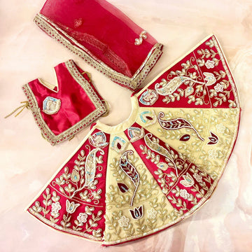 Luxe Durga Maa Kalyani Mata Rani Lehenga Set - Designer 3-Piece Choli & Dupatta for Janmashtami, Perfect Laddu Gopal Dress, Kanha Ji Poshak