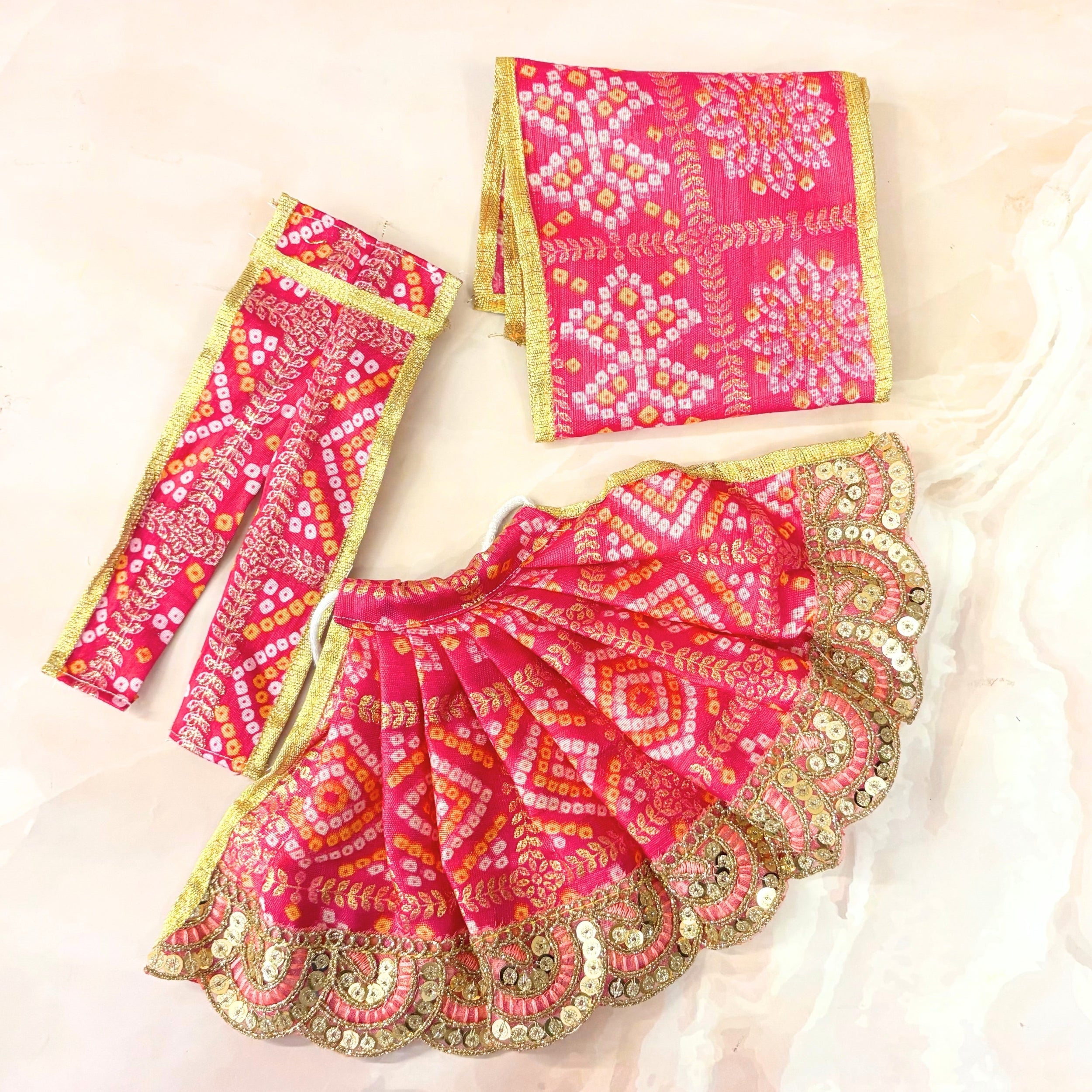 Handmade Bandhej Mata Rani Dress - Designer Laddu Gopal Poshak, Fancy Kanha Ji Dress for Janmashtami, Bal Gopal & Krishna Ji Celebrations