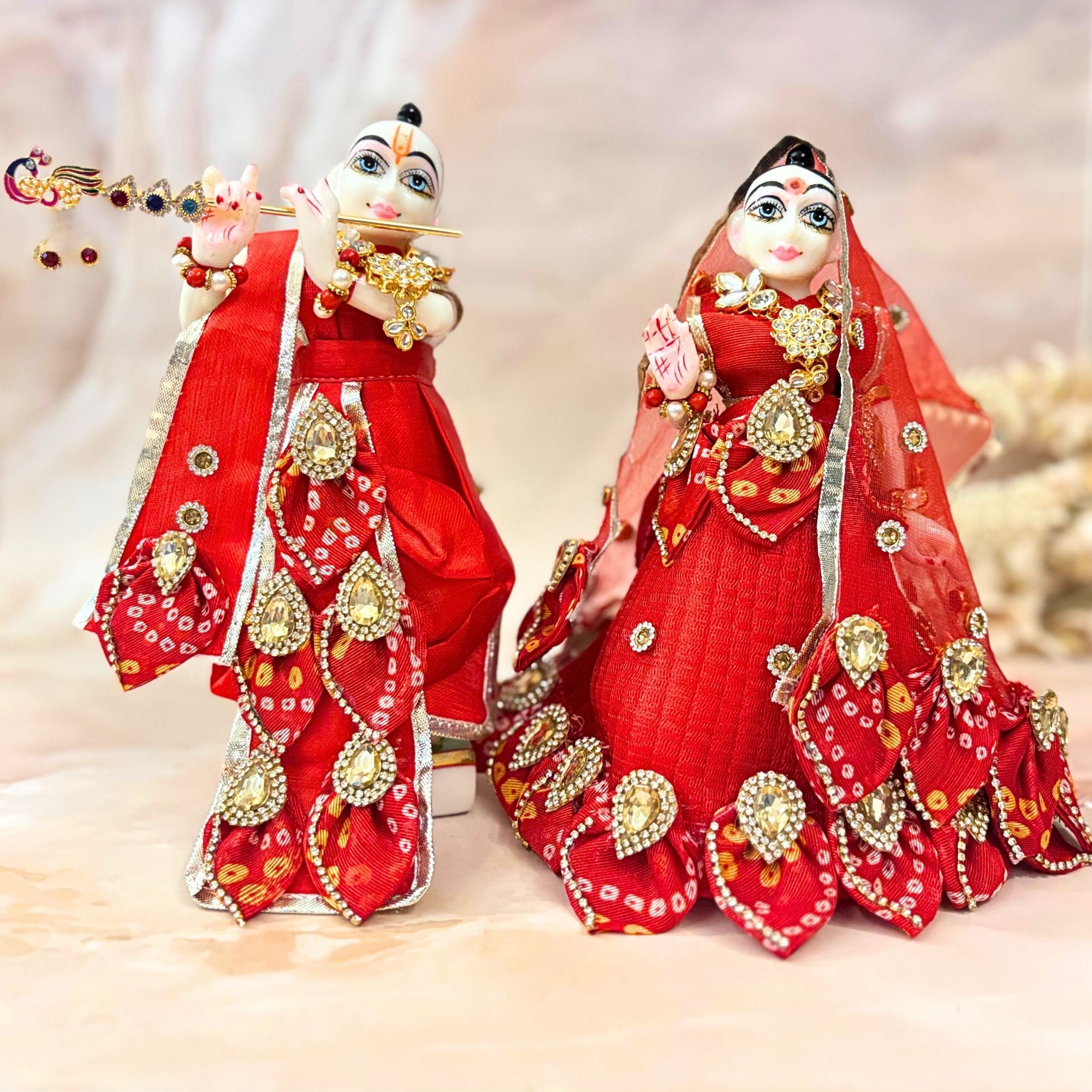 Handmade Designer RK Yugal Sarkar Bandhej Set for Laxmi Ji & Ganesh Ji - Perfect for Janmashtami, Includes Laddu Gopal Dress & Kanha Ji Poshak