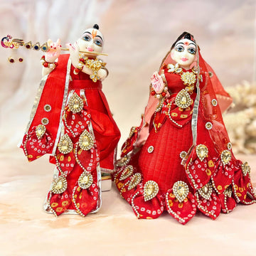 Handmade Designer RK Yugal Sarkar Bandhej Set for Laxmi Ji & Ganesh Ji - Perfect for Janmashtami, Includes Laddu Gopal Dress & Kanha Ji Poshak