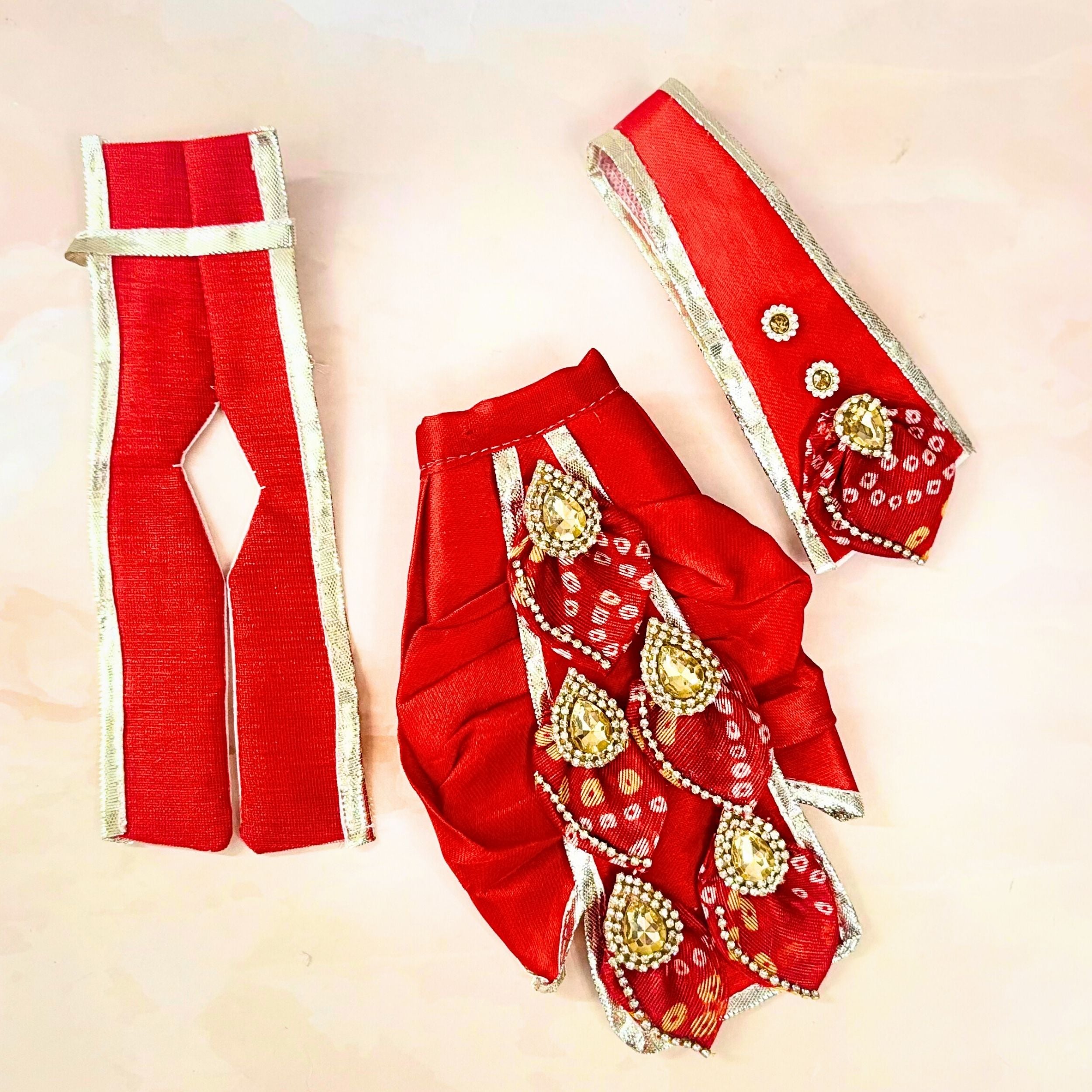 Handmade Designer RK Yugal Sarkar Bandhej Set for Laxmi Ji & Ganesh Ji - Perfect for Janmashtami, Includes Laddu Gopal Dress & Kanha Ji Poshak