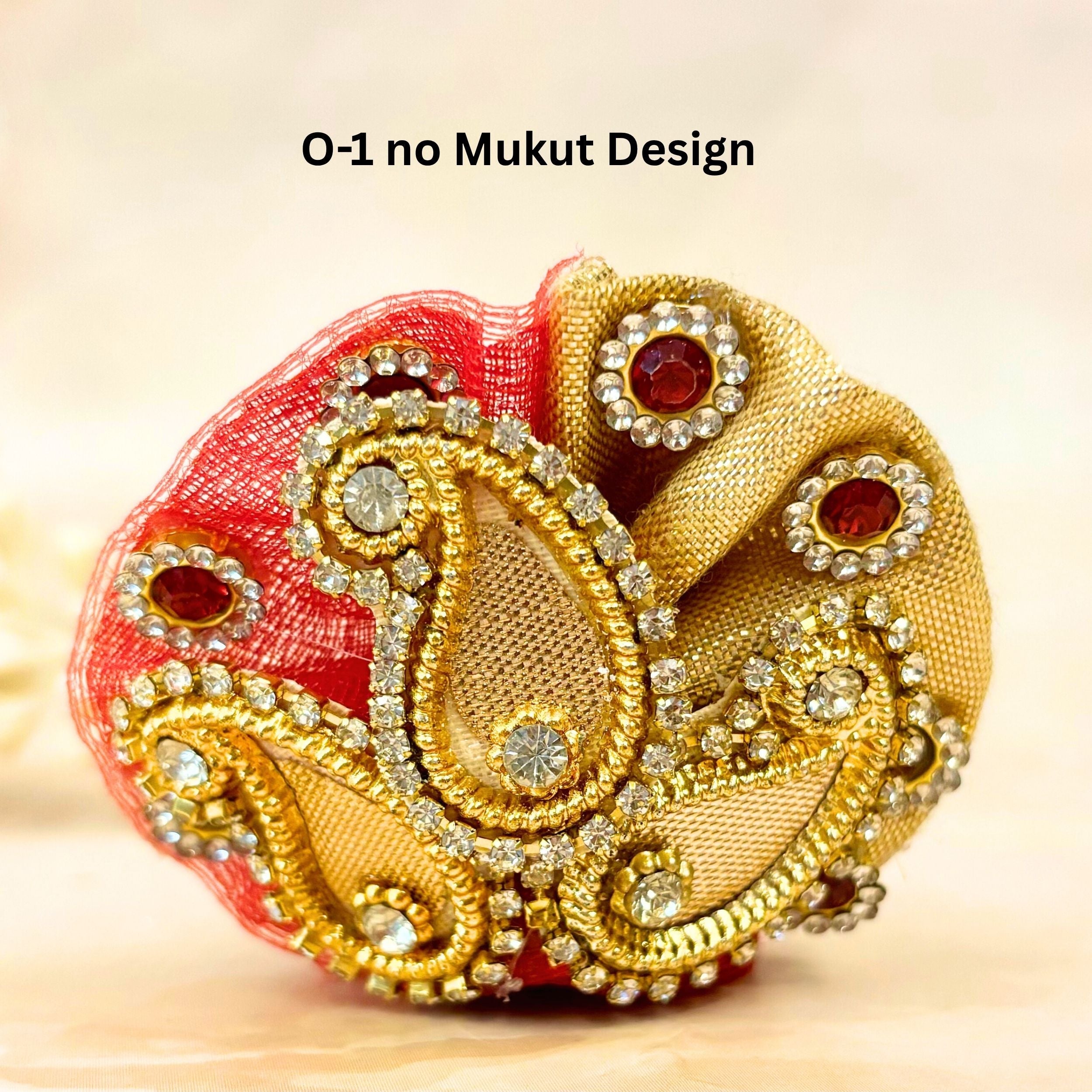 Luxe Handmade Golden Red Leaf Laddu Gopal Dress Set - 5 Piece Designer Poshak for Kanha Ji, Bal Gopal & Krishna Ji - Perfect for Janmashtami Festival