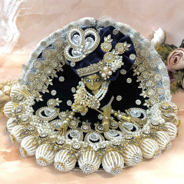 Handmade Neelrajya Pearl Velvet Laddu Gopal Dress - Designer Kanha Ji Poshak for Janmashtami, Fancy Bal Gopal Dress, Krishna Ji Outfit