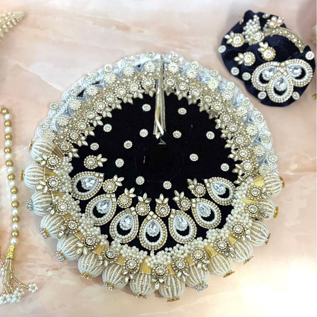 Handmade Neelrajya Pearl Velvet Laddu Gopal Dress - Designer Kanha Ji Poshak for Janmashtami, Fancy Bal Gopal Dress, Krishna Ji Outfit