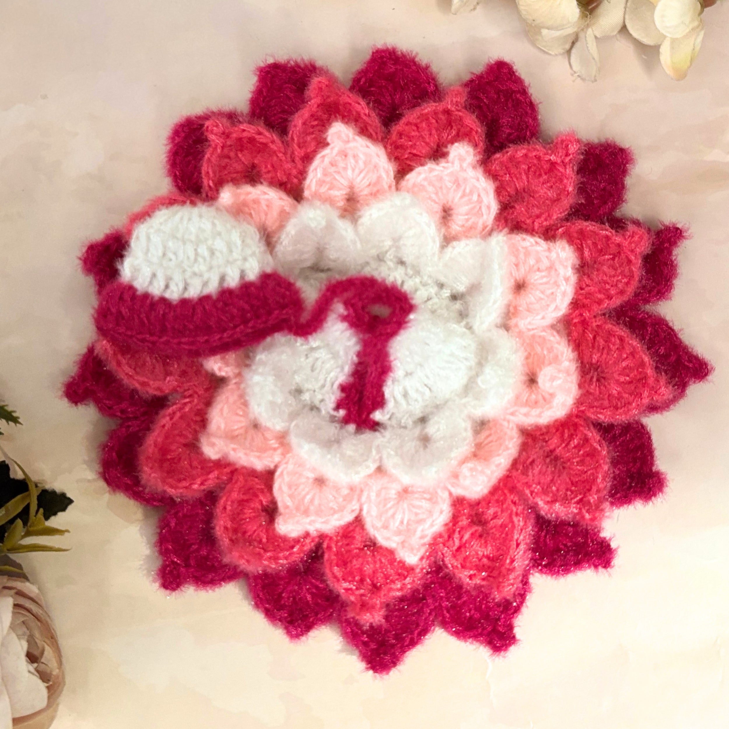 Handmade Magenta & White Lotus Woollen Laddu Gopal Dress - Designer Kanha Ji Poshak for Janmashtami, Fancy Bal Gopal & Krishna Ji Dress