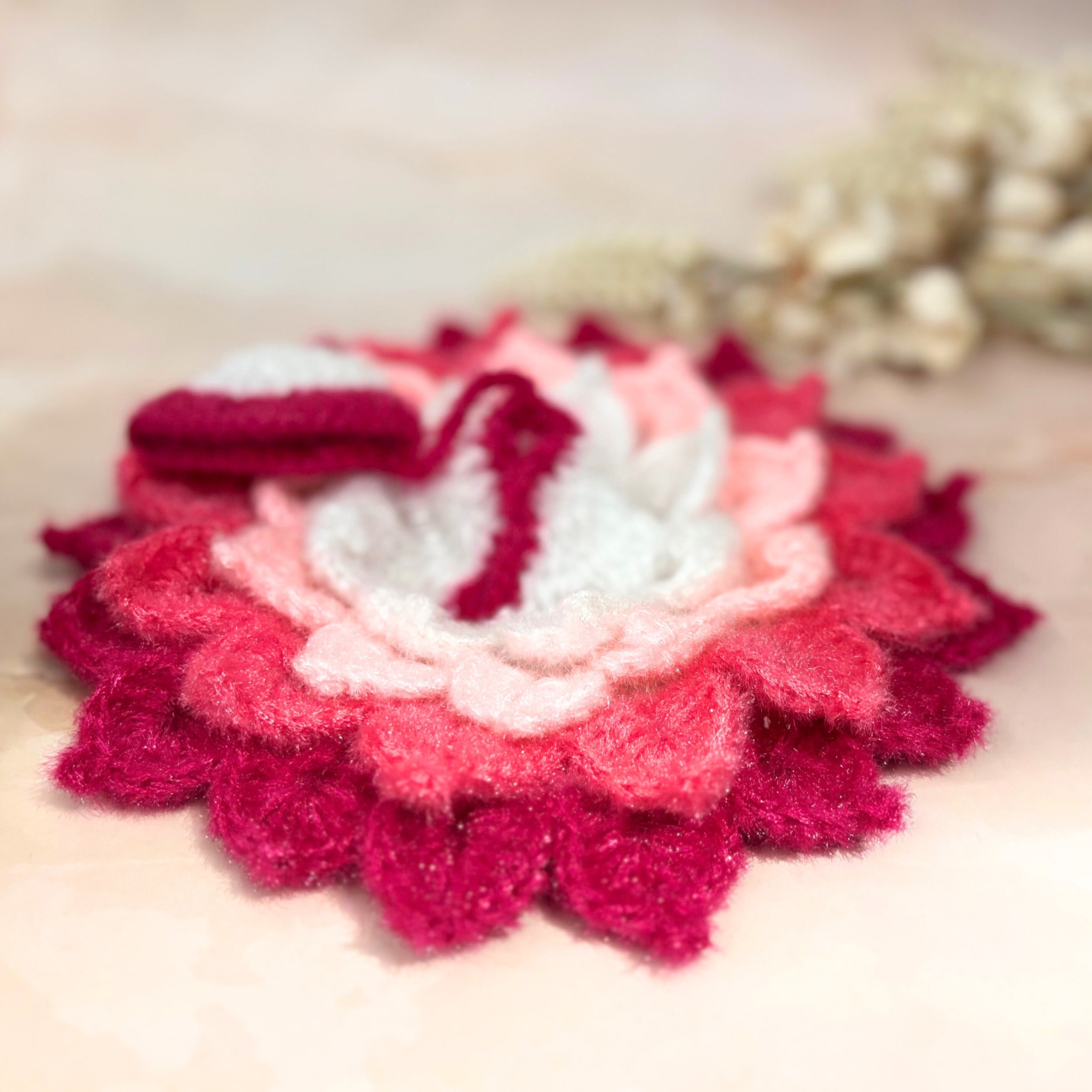Handmade Magenta & White Lotus Woollen Laddu Gopal Dress - Designer Kanha Ji Poshak for Janmashtami, Fancy Bal Gopal & Krishna Ji Dress