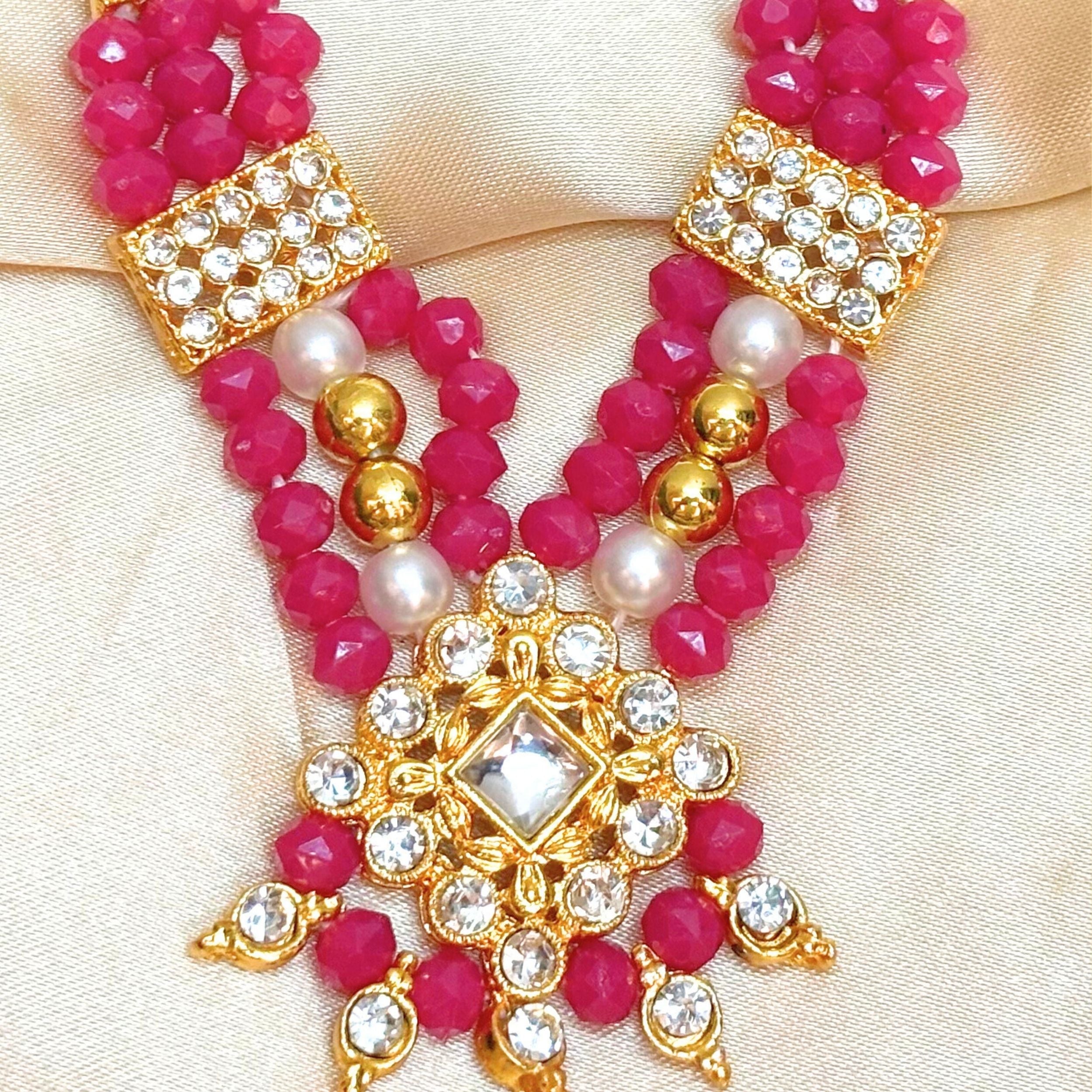 Handmade Magenta Jerken Necklace & Haar for Laddu Gopal, Kanha Ji, Bal Gopal - Designer Poshak for Janmashtami Festival