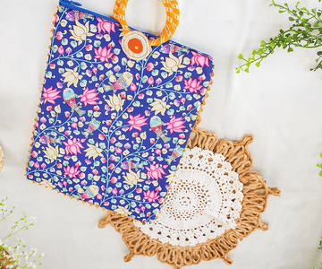 Handmade Blue Kalamkari Pichwai Hand Bag - Perfect for Janmashtami Celebrations, Ideal for Laddu Gopal Dress, Kanha Ji Poshak & Bal Gopal Dress