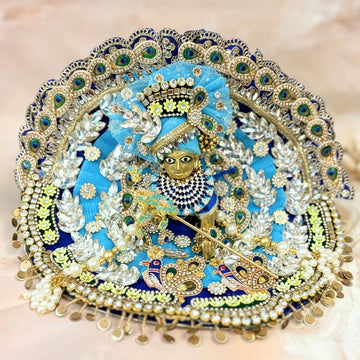 Handmade Neelmayur Laddu Gopal Dress - Designer Kanha Ji Poshak, Fancy Bal Gopal Outfit for Janmashtami Celebrations