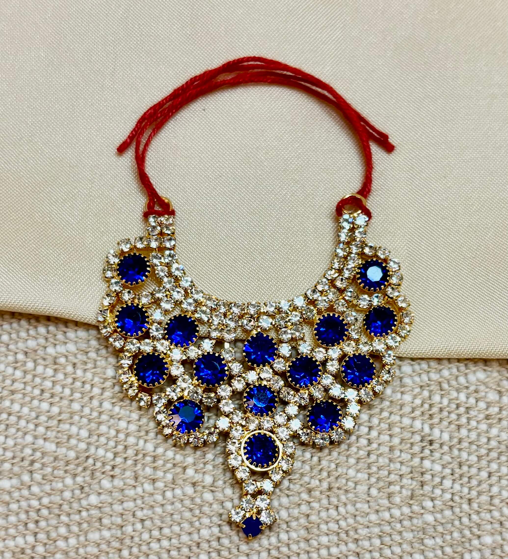 Handmade Blue Heavy Stone Jerken Necklace for Laddu Gopal Ji - Designer Poshak for Janmashtami, Bal Gopal Dress, Kanha Ji Dress