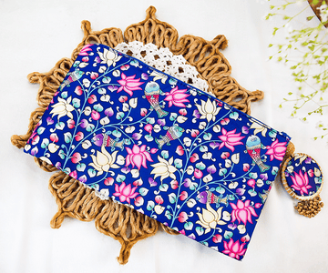 Handmade Blue Kalamkari Silk Zip Bags for Laddu Gopal Dress, Kanha Ji Poshak, Bal Gopal Dress & Krishna Ji Dress - Perfect for Janmashtami Festival