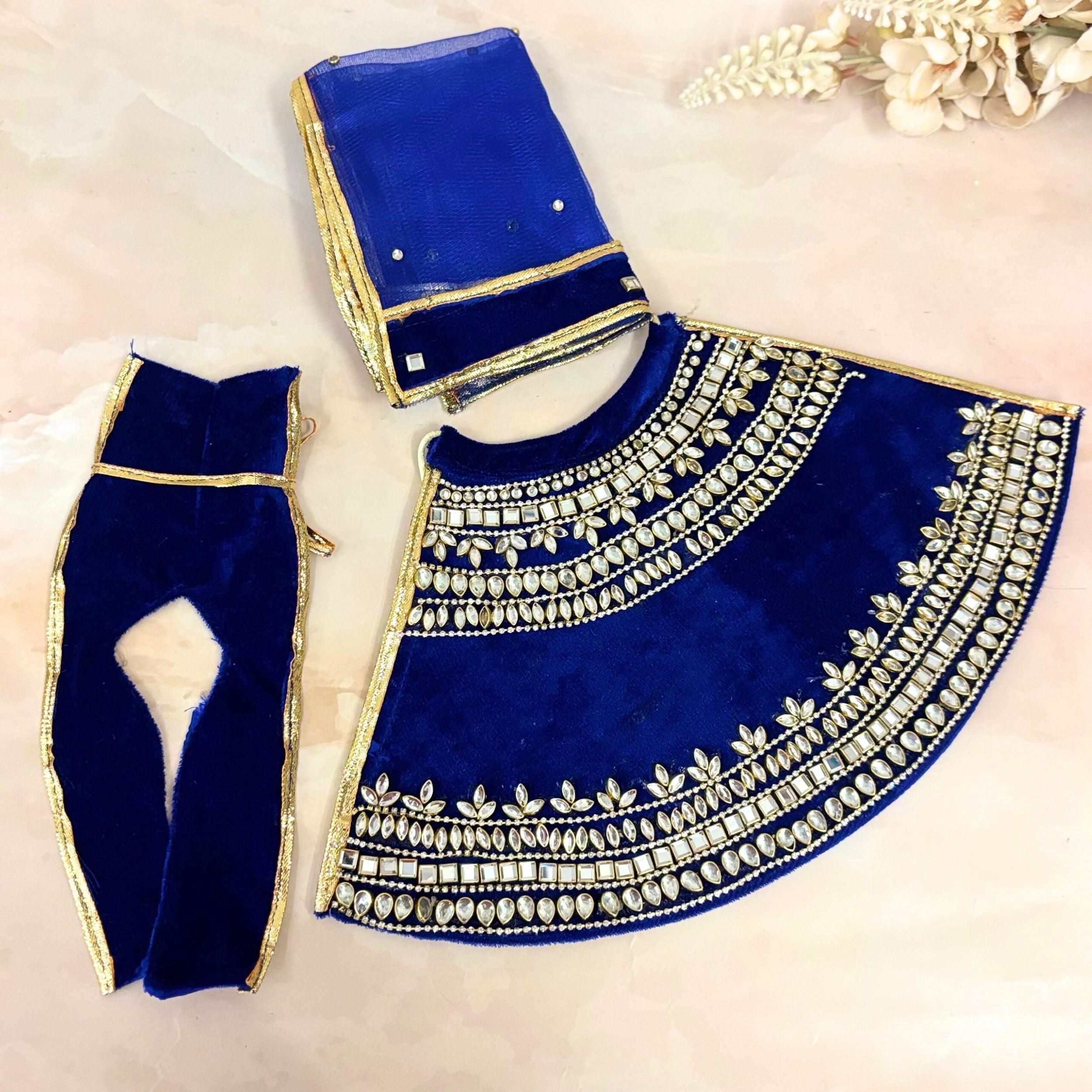 Handmade Neelkanaka Velvet Laddu Gopal Dress - Designer Kanha Ji Poshak for Janmashtami, Fancy Bal Gopal & Krishna Ji Dress