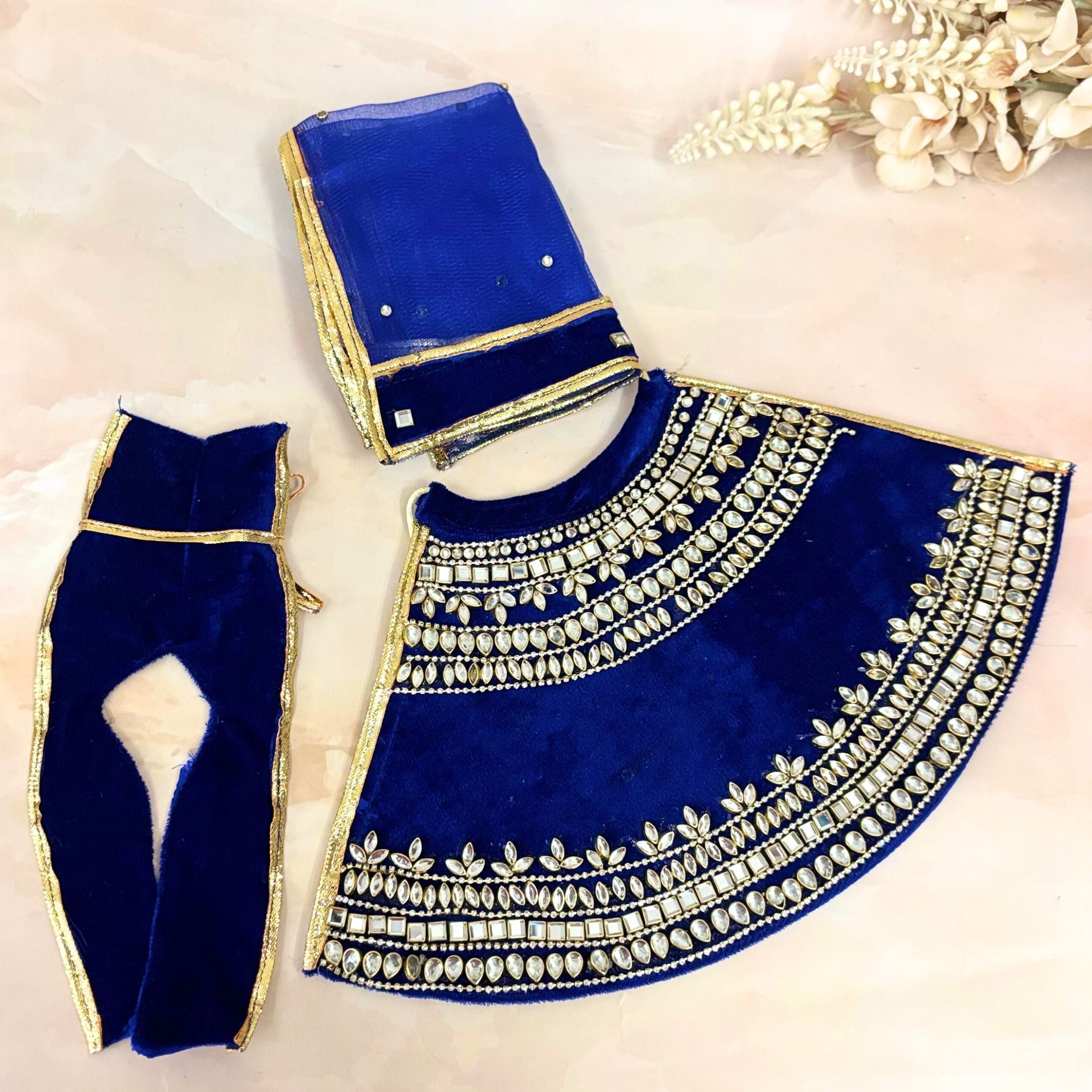 Handmade Neelkanth Shringar Radha Krishna Dress - Designer Laddu Gopal Poshak, Fancy Kanha Ji Dress for Janmashtami & Festivals