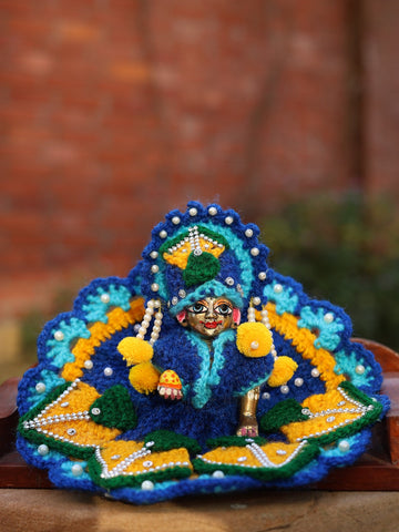 Handmade Blue Wool Laddu Gopal Poshak Set - 3 Pc Designer Dress for Kanha Ji, Bal Gopal & Krishna Ji | Perfect for Janmashtami Festival