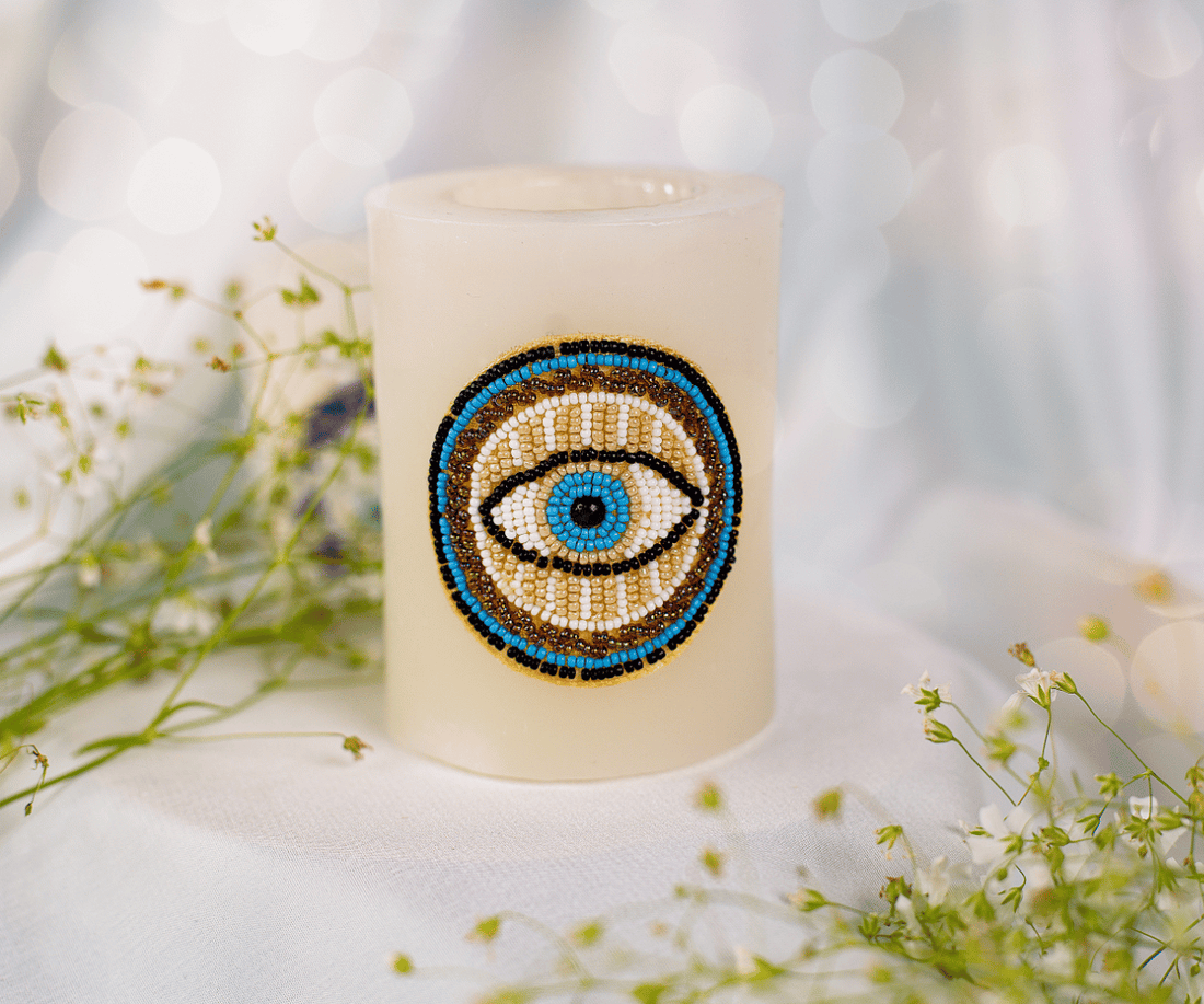 Handmade Boho Evil Eye Candle Holder - Perfect for Janmashtami Celebrations, Ideal for Laddu Gopal Dress, Kanha Ji Poshak, and Bal Gopal Decor