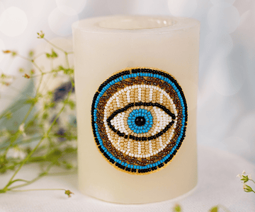 Handmade Boho Evil Eye Candle Holder - Perfect for Janmashtami Celebrations, Ideal for Laddu Gopal Dress, Kanha Ji Poshak, and Bal Gopal Decor