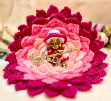 Handmade Magenta & White Lotus Woollen Laddu Gopal Dress - Designer Kanha Ji Poshak for Janmashtami, Fancy Bal Gopal & Krishna Ji Dress