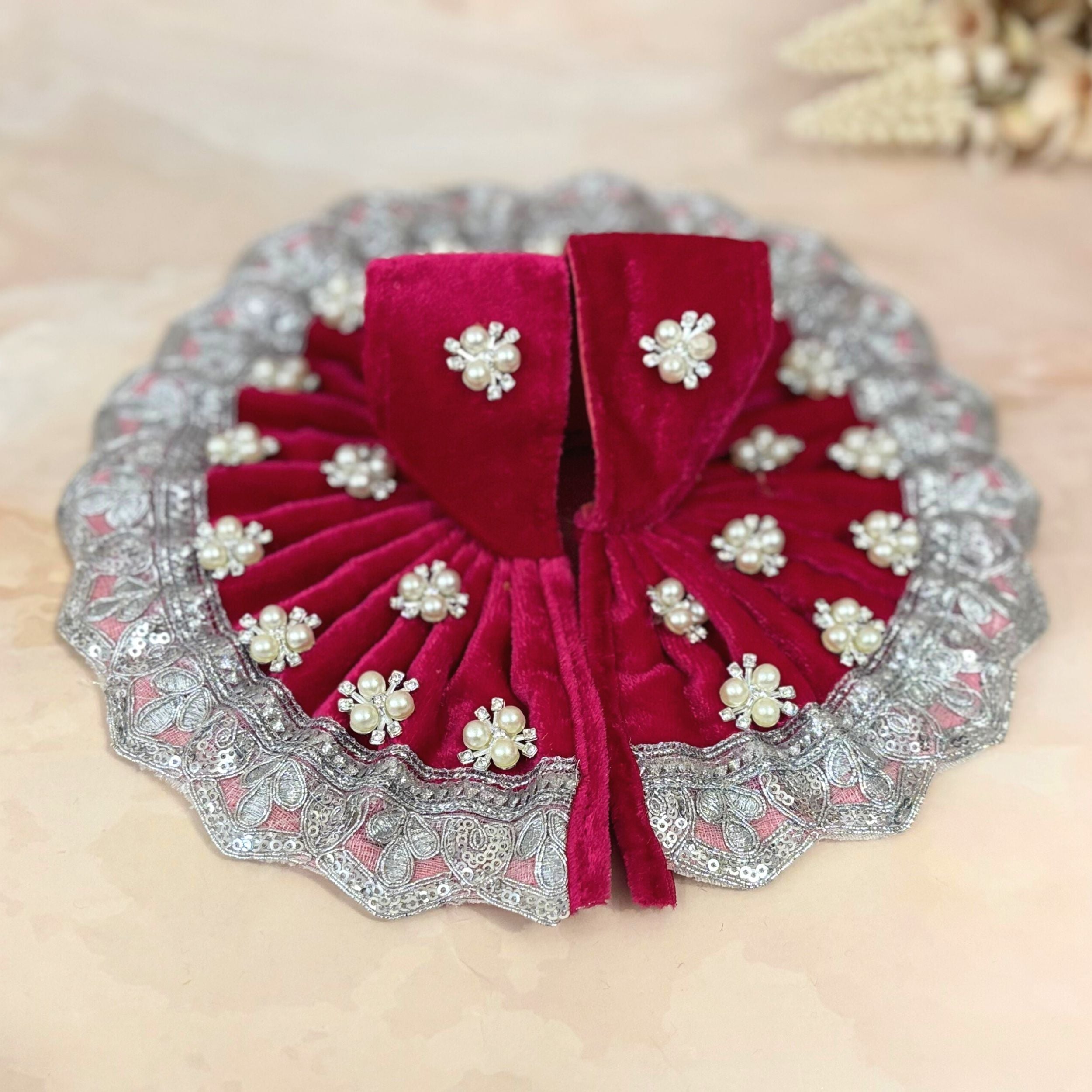 Divyaraga Handmade Velvet Laddu Gopal Dress Combo – Set of 4 Designer Poshaks for Janmashtami | Bal Gopal & Kanha Ji Fancy Dresses