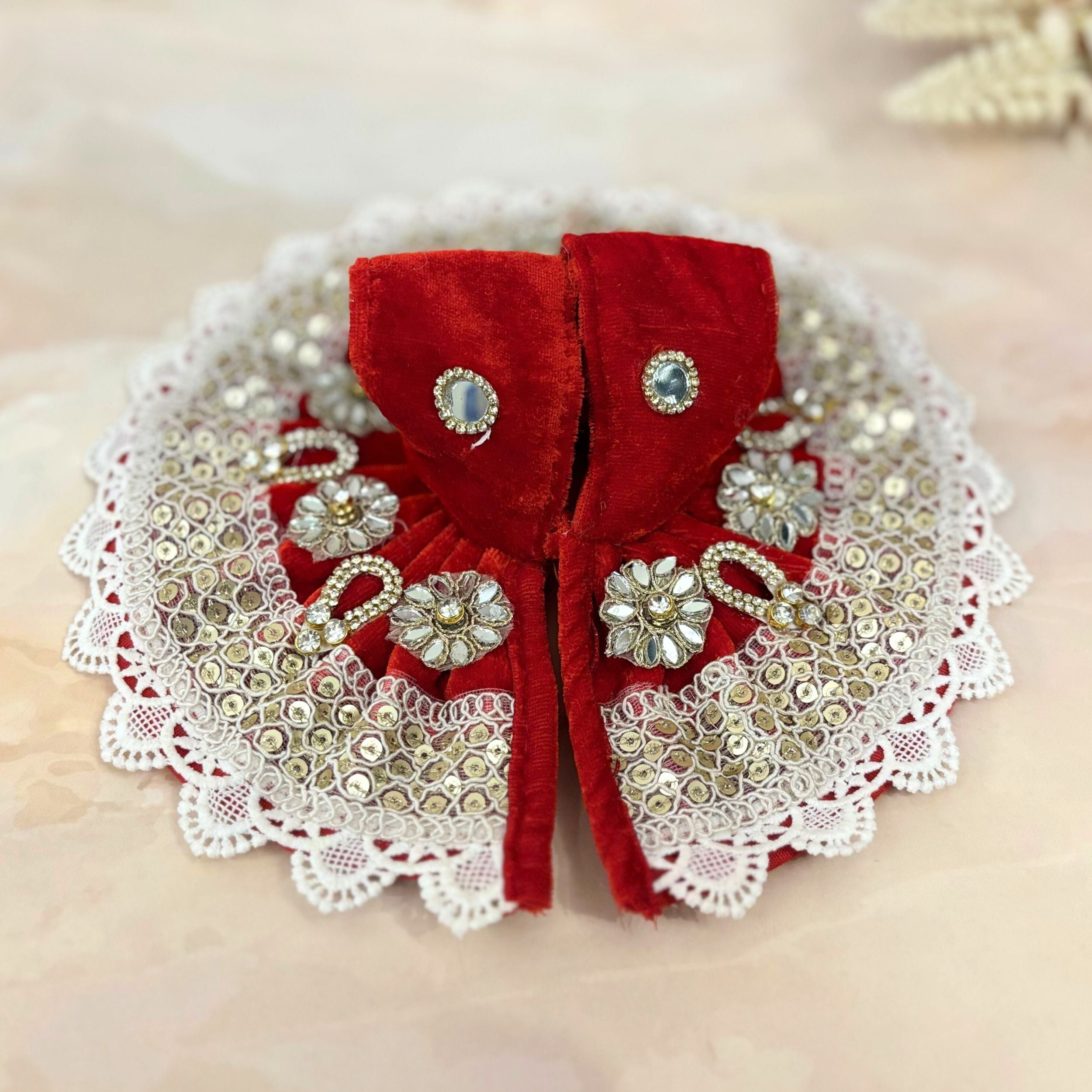 Divyaraga Handmade Velvet Laddu Gopal Dress Combo – Set of 4 Designer Poshaks for Janmashtami | Bal Gopal & Kanha Ji Fancy Dresses