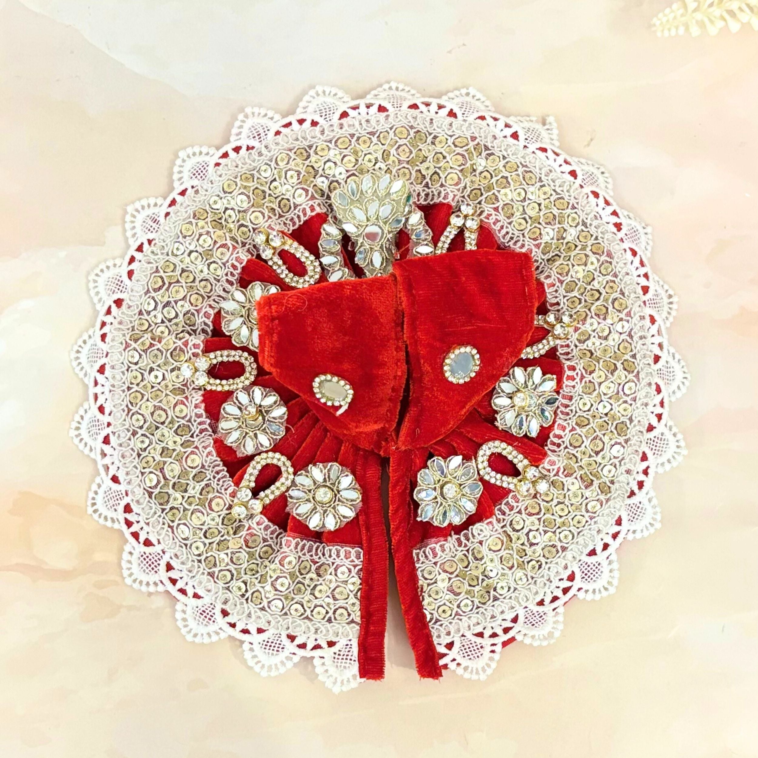 Divyaraga Handmade Velvet Laddu Gopal Dress Combo – Set of 4 Designer Poshaks for Janmashtami | Bal Gopal & Kanha Ji Fancy Dresses