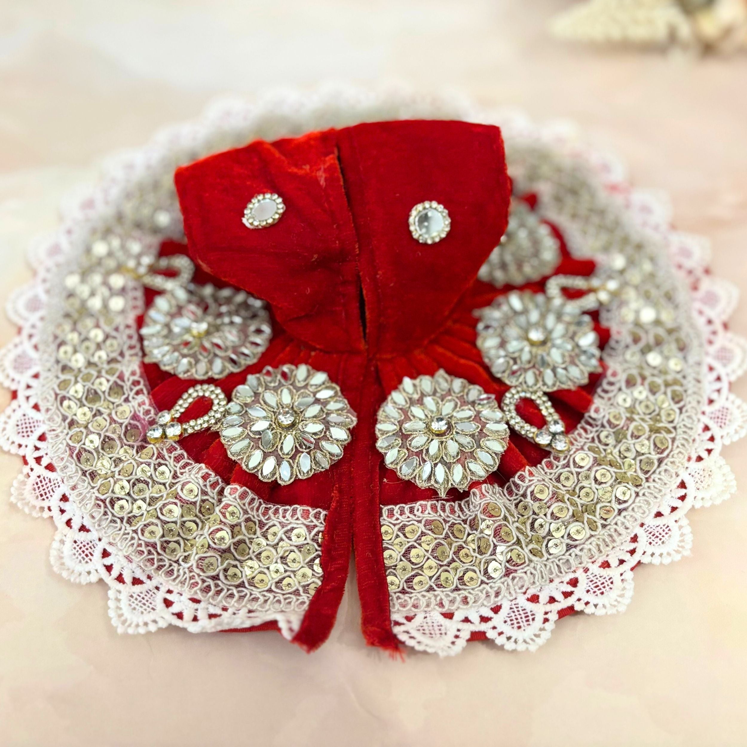 Divyaraga Handmade Velvet Laddu Gopal Dress Combo – Set of 4 Designer Poshaks for Janmashtami | Bal Gopal & Kanha Ji Fancy Dresses
