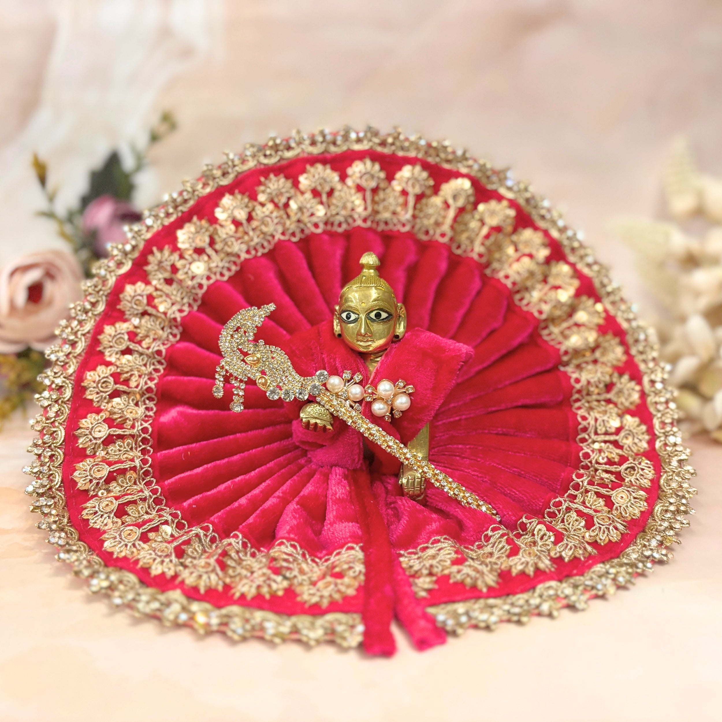 Kanakpriya Handmade Velvet Laddu Gopal Dress Combo – Set of 4 Designer Poshaks for Janmashtami | Bal Gopal & Krishna Ji Fancy Dresses