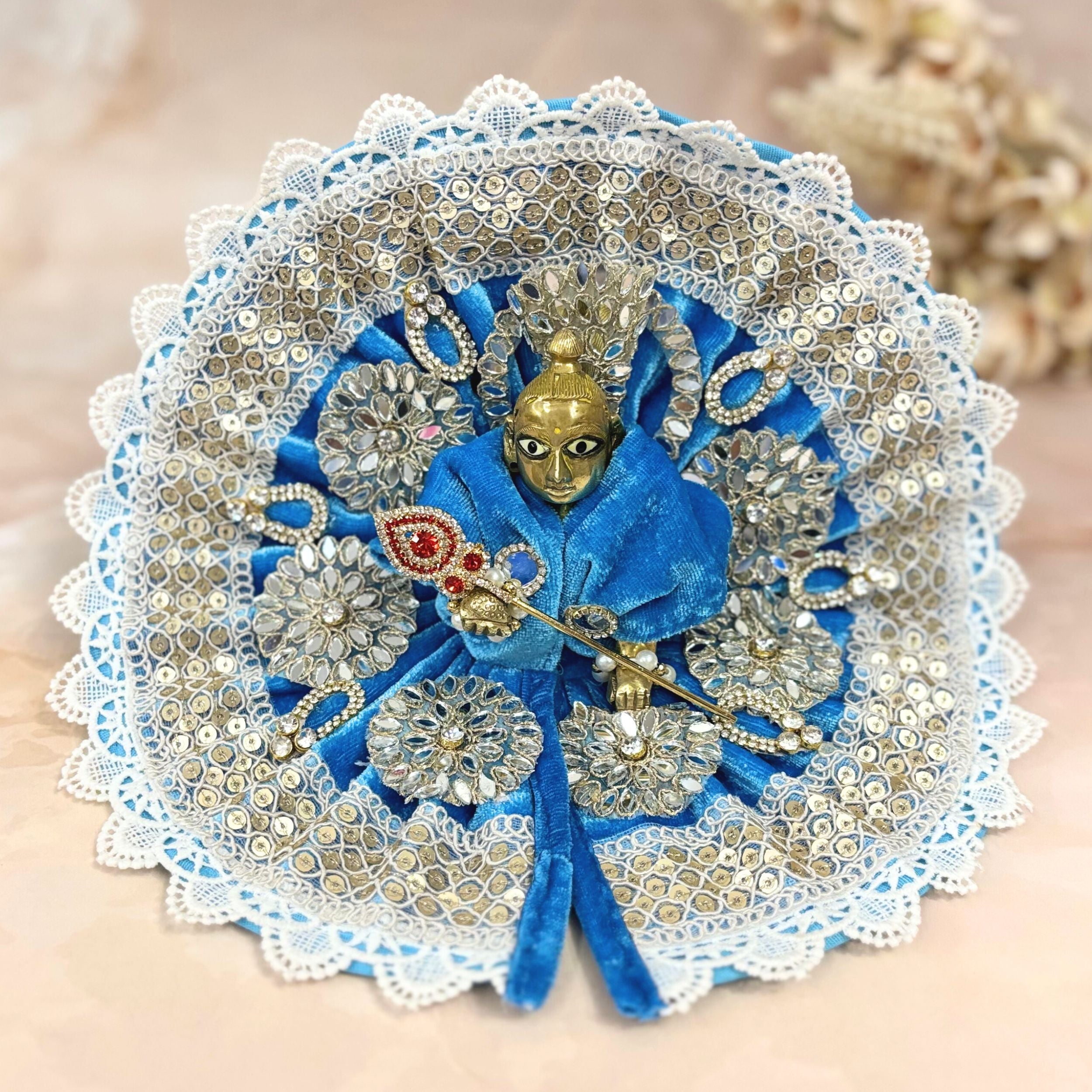 Handmade Maniratna Velvet Laddu Gopal Dress Combo – Set of 4 Designer Poshaks for Janmashtami | Fancy Bal Gopal & Kanha Ji Dresses