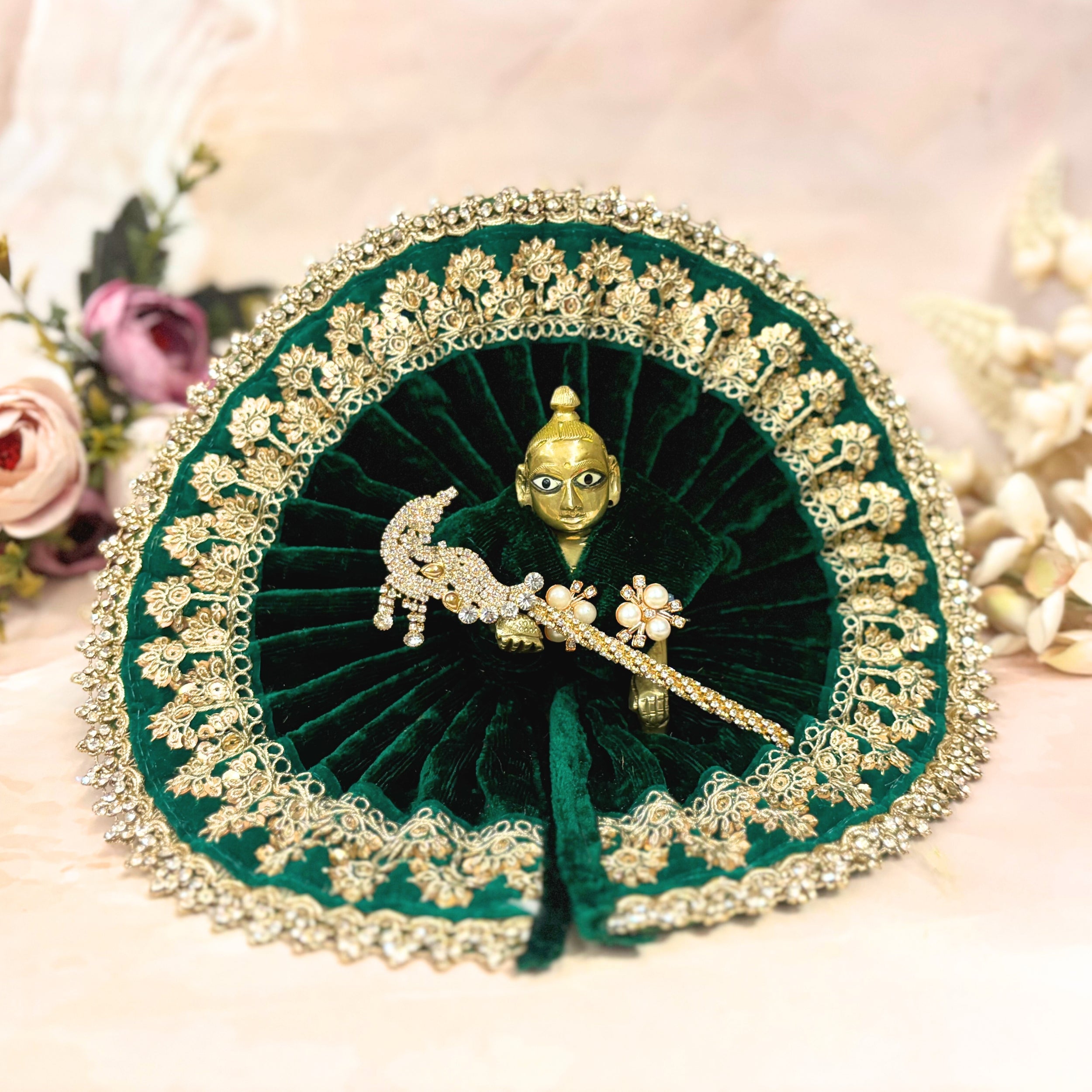 Handmade Maniratna Velvet Laddu Gopal Dress Combo – Set of 4 Designer Poshaks for Janmashtami | Fancy Bal Gopal & Kanha Ji Dresses