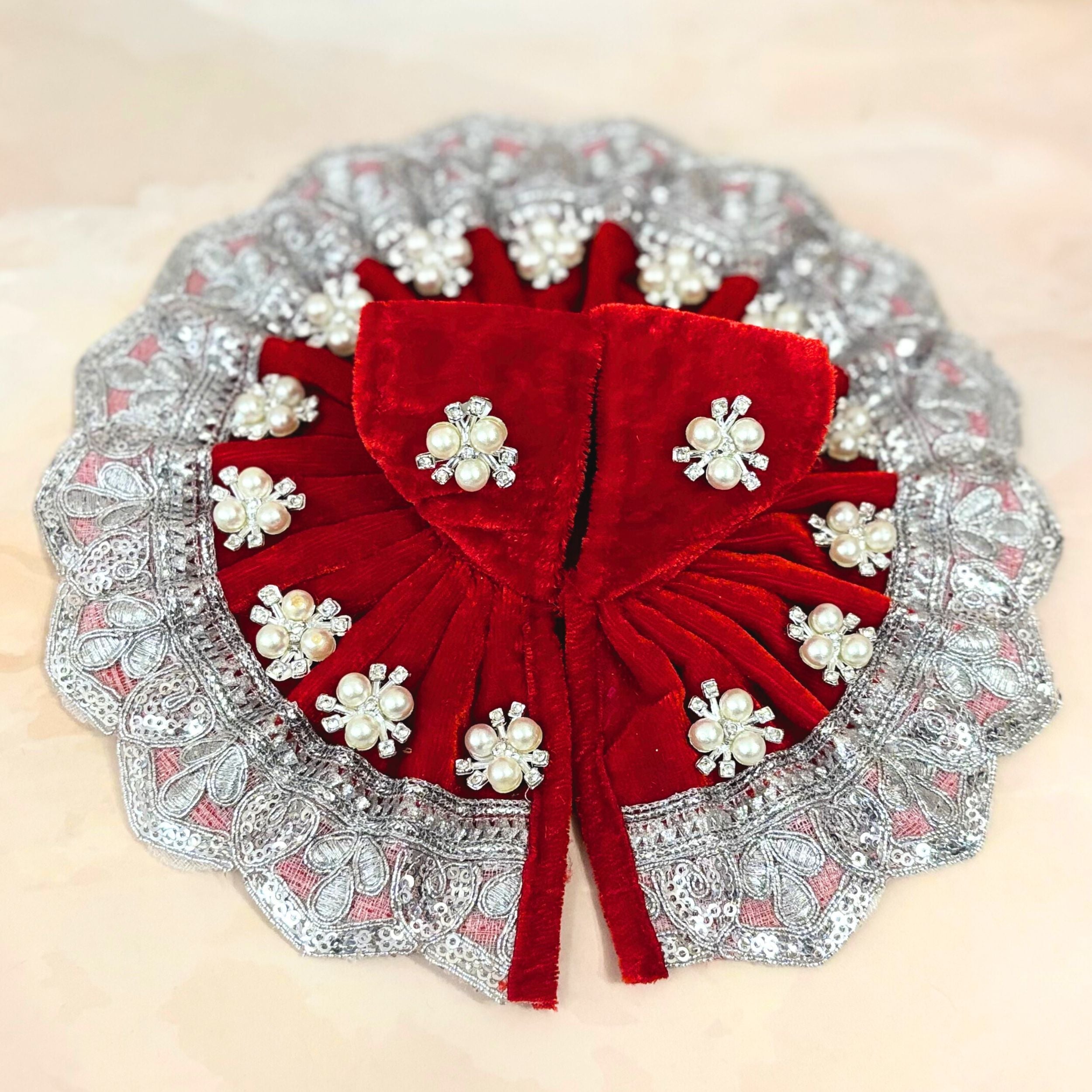 Handmade Maniratna Velvet Laddu Gopal Dress Combo – Set of 4 Designer Poshaks for Janmashtami | Fancy Bal Gopal & Kanha Ji Dresses