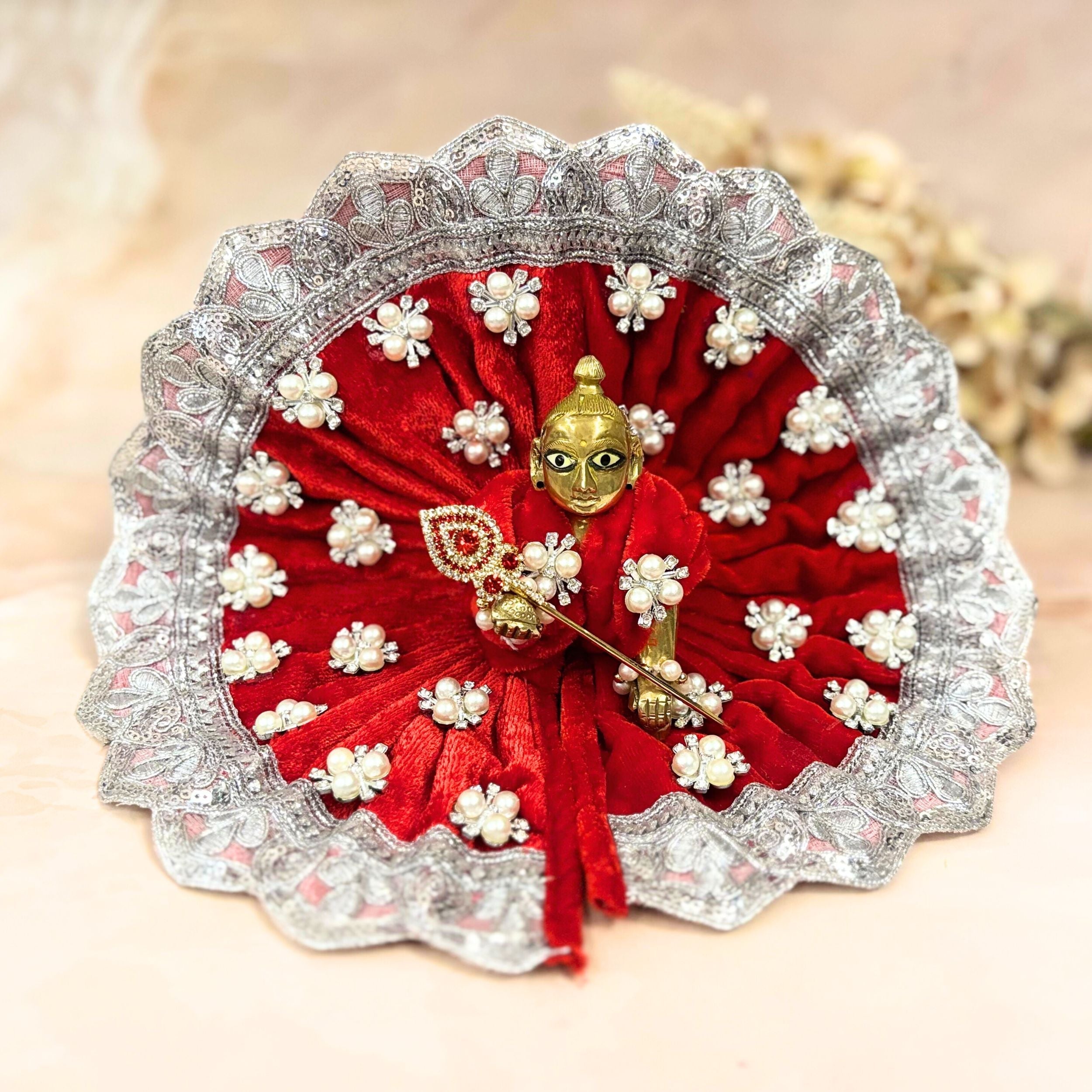 Handmade Maniratna Velvet Laddu Gopal Dress Combo – Set of 4 Designer Poshaks for Janmashtami | Fancy Bal Gopal & Kanha Ji Dresses