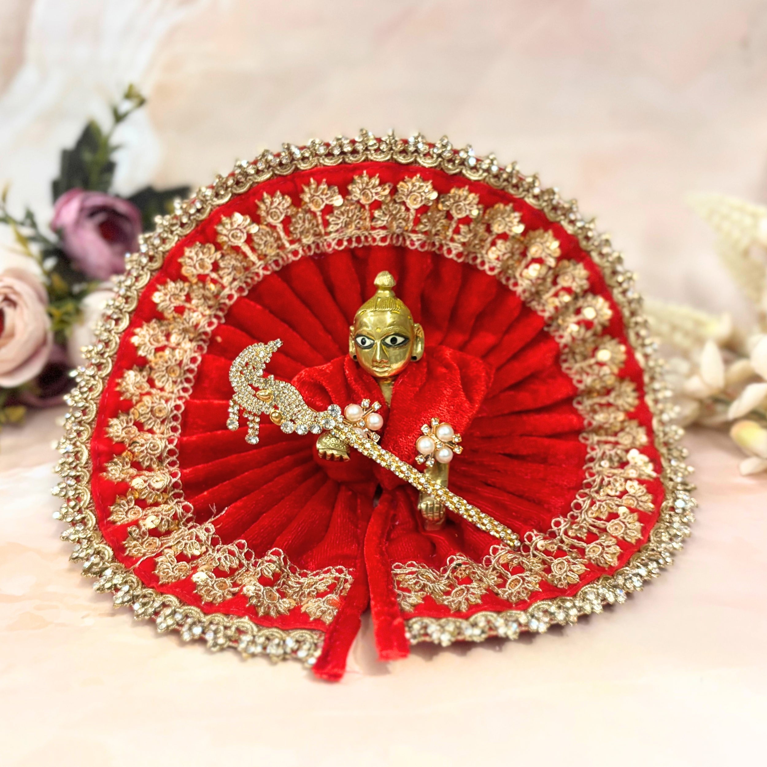 Vaidehi Handmade Velvet Laddu Gopal Dress Combo – Set of 4 Designer Poshaks for Janmashtami | Fancy Kanha Ji, Bal Gopal & Krishna Ji Dresses
