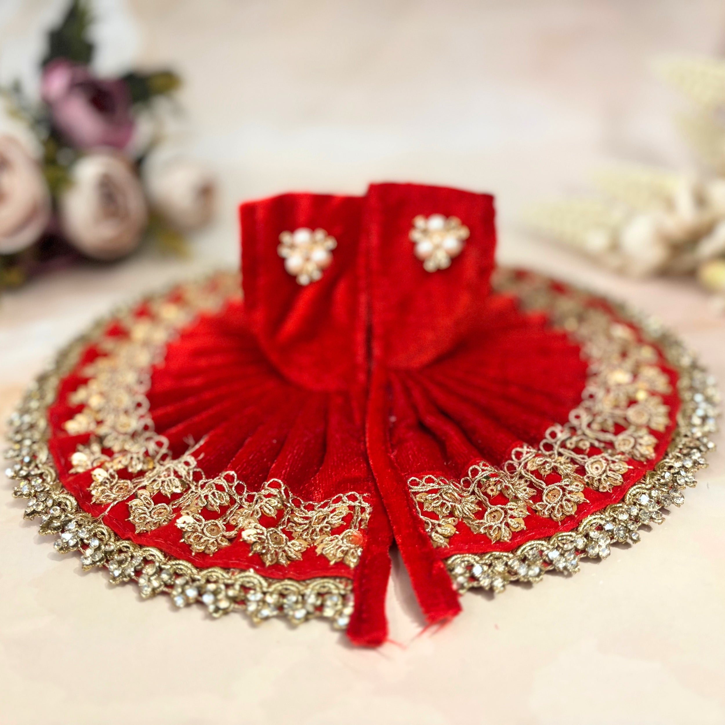 Vaidehi Handmade Velvet Laddu Gopal Dress Combo – Set of 4 Designer Poshaks for Janmashtami | Fancy Kanha Ji, Bal Gopal & Krishna Ji Dresses