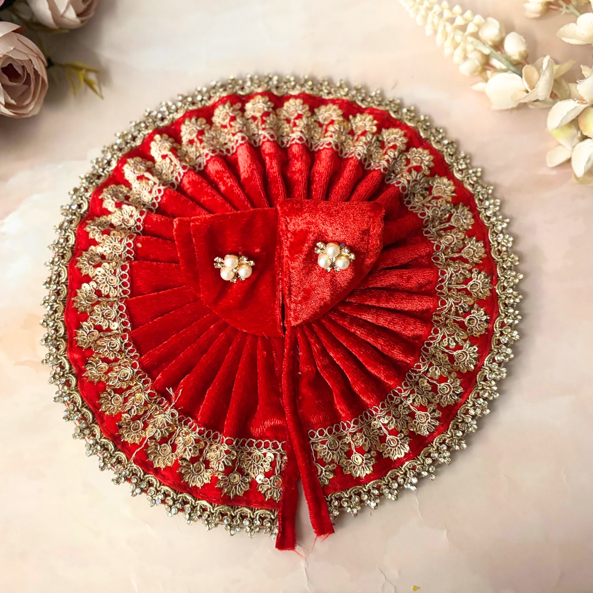 Vaidehi Handmade Velvet Laddu Gopal Dress Combo – Set of 4 Designer Poshaks for Janmashtami | Fancy Kanha Ji, Bal Gopal & Krishna Ji Dresses
