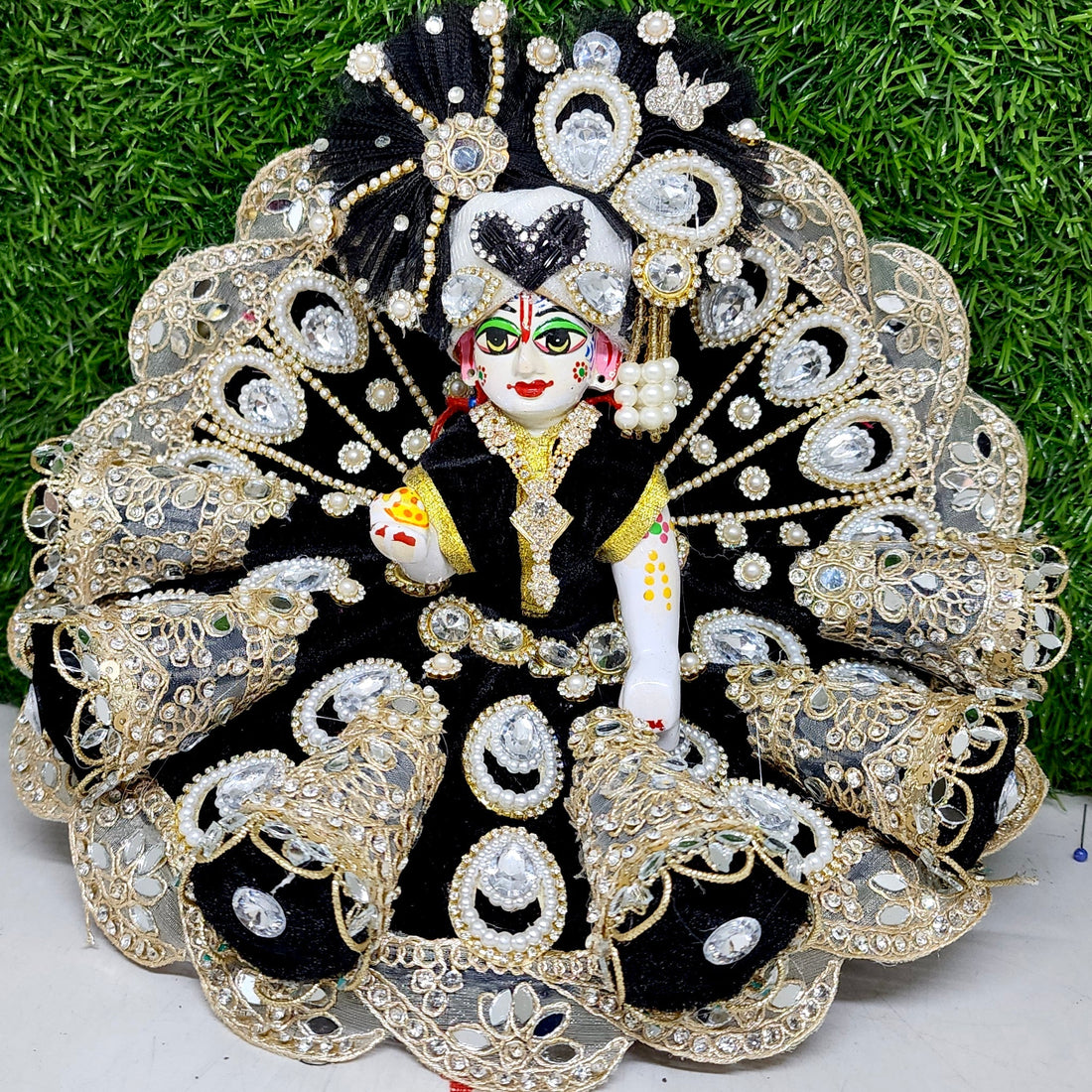 Designer Black Laddu Gopal Dress for Kanha Ji - Heavy Poshak with Pagdi | Fancy Bal Gopal Dress for Janmashtami | Sizes 0-6 Available
