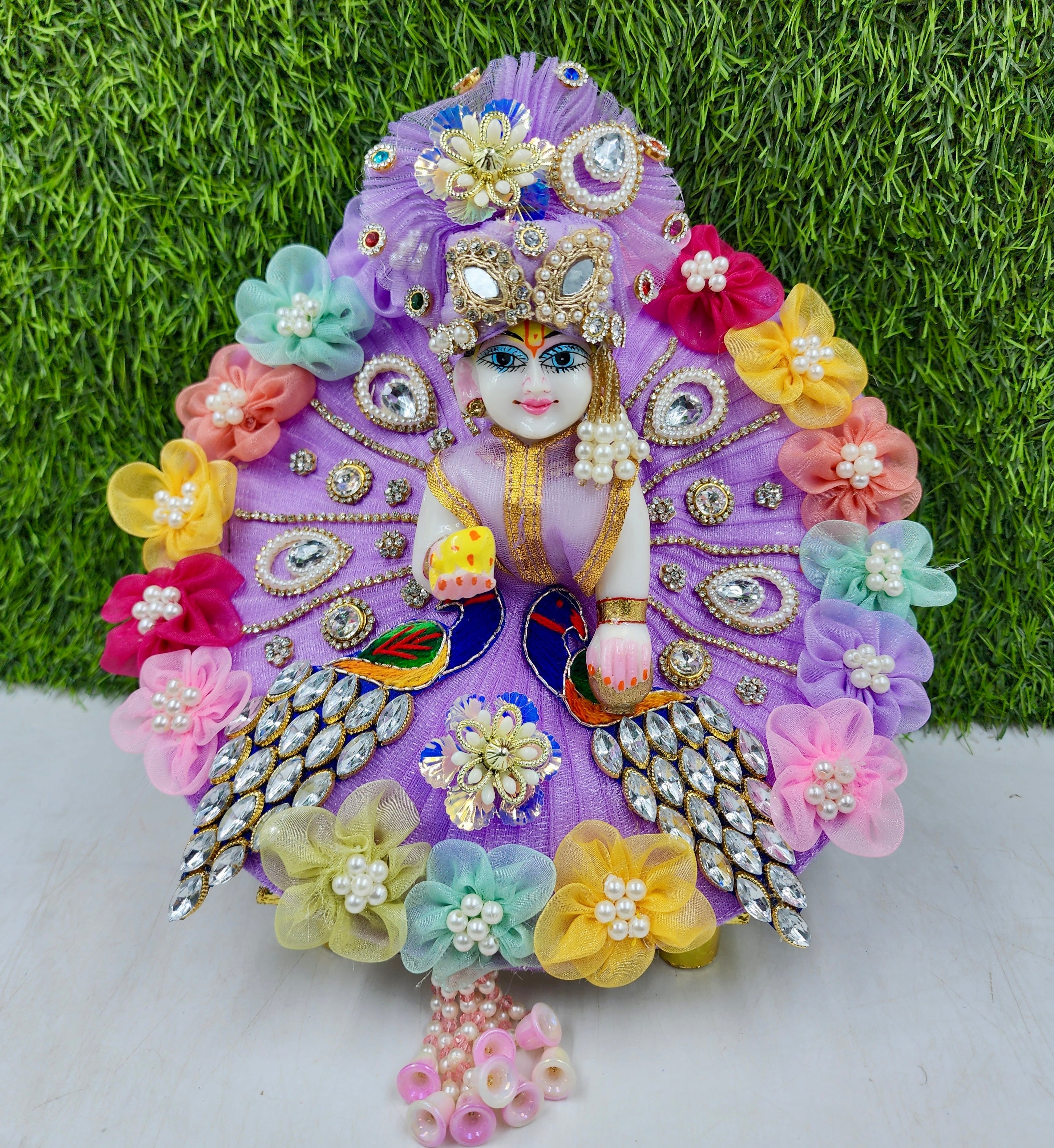 **Title:** "Lavender Designer Laddu Gopal Dress with Pagdi | Fancy Kanha Ji Poshak for Janmashtami, Holi & Diwali | Size 0-6"

This title incorporates essential keywords while remaining clear and appealing to potential customers.