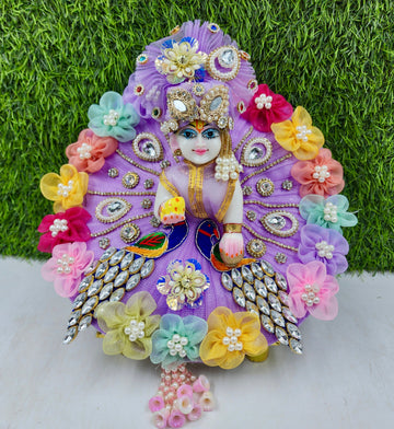 **Title:** "Lavender Designer Laddu Gopal Dress with Pagdi | Fancy Kanha Ji Poshak for Janmashtami, Holi & Diwali | Size 0-6"

This title incorporates essential keywords while remaining clear and appealing to potential customers.