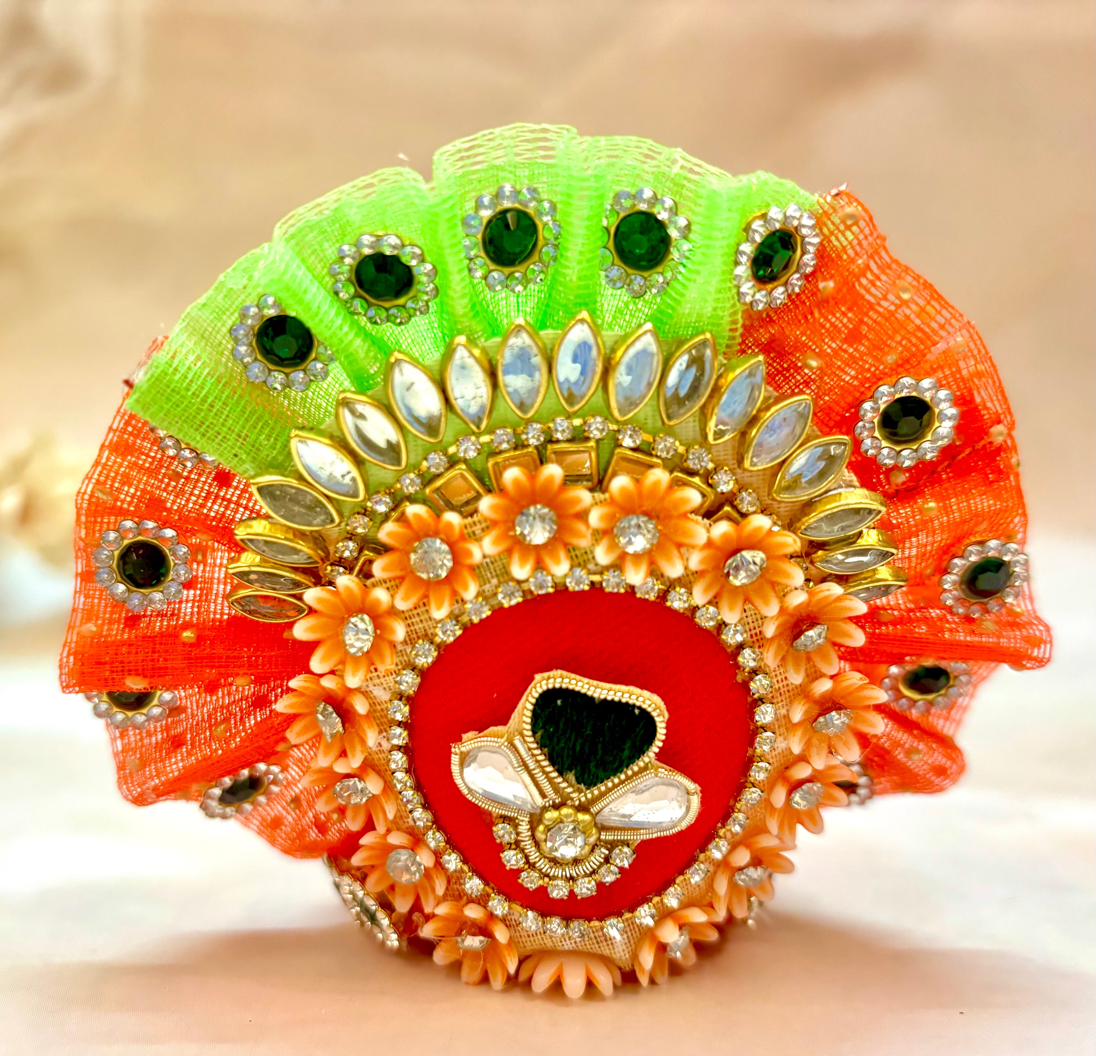 Luxe Handmade Kesari Laddu Gopal Dress Set - 4 Piece Designer Poshak for Kanha Ji, Bal Gopal & Krishna Ji - Perfect for Janmashtami Festival