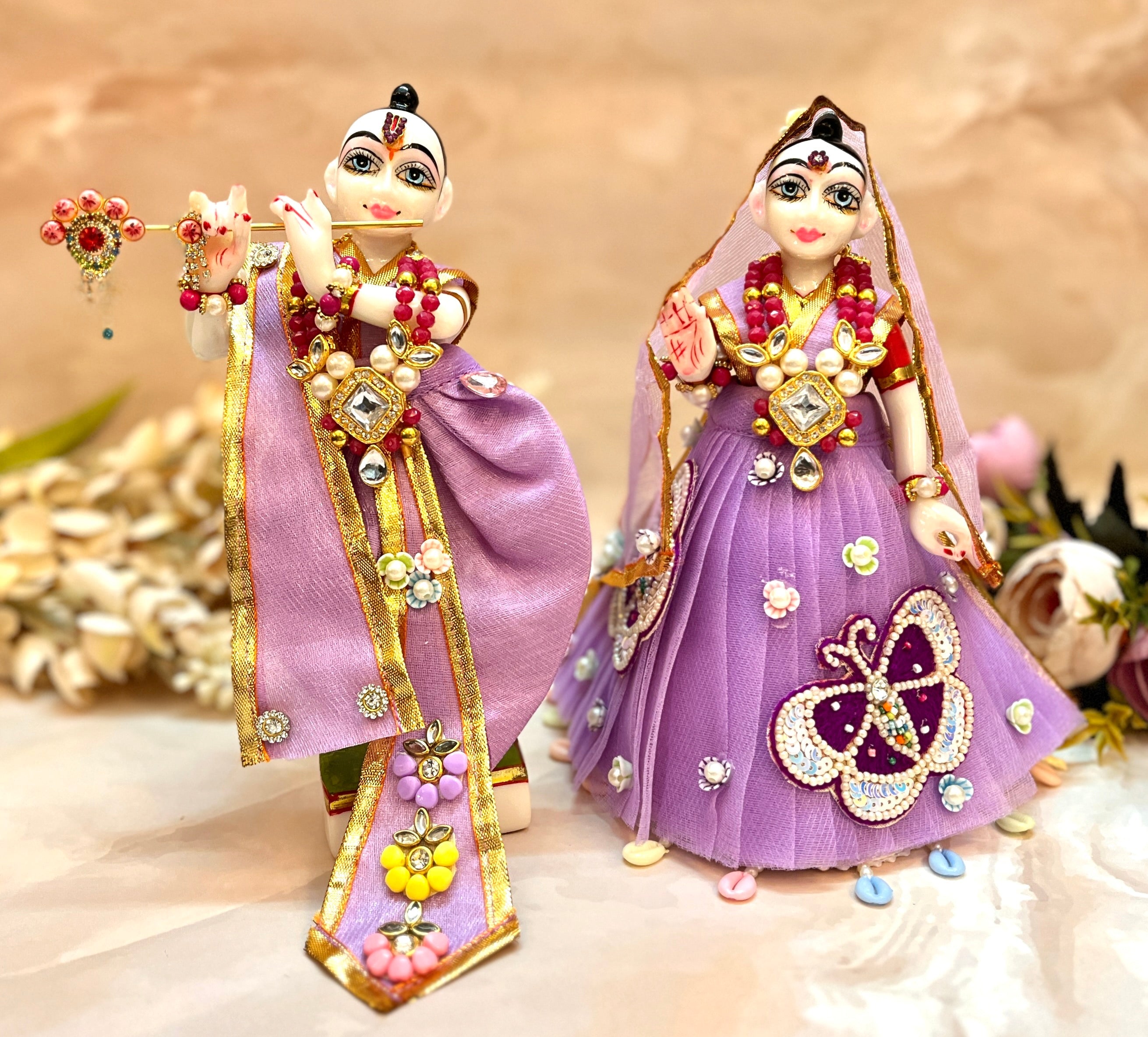 Handmade Designer Purple Butterfly Lehenga & Dhoti Set for Laddu Gopal | Fancy Kanha Ji Poshak | Bal Gopal & Krishna Ji Dress - 6 Piece Festival Outfit