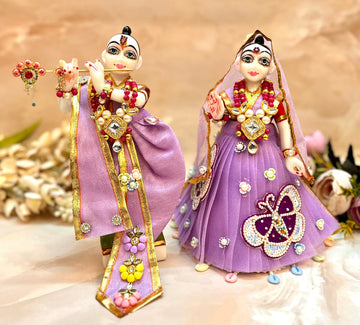 Handmade Purple Butterfly Lehenga & Dhoti Set - 6 Piece Designer Outfit for Laddu Gopal, Kanha Ji, Bal Gopal & Krishna Ji - Perfect for Janmashtami Festival