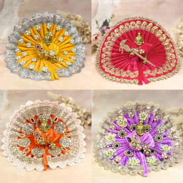 Kanakpriya Handmade Velvet Laddu Gopal Dress Combo – Set of 4 Designer Poshaks for Janmashtami | Bal Gopal & Krishna Ji Fancy Dresses