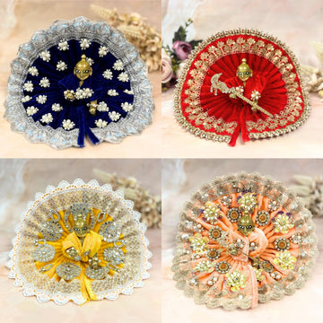 Vaidehi Handmade Velvet Laddu Gopal Dress Combo – Set of 4 Designer Poshaks for Janmashtami | Fancy Kanha Ji, Bal Gopal & Krishna Ji Dresses