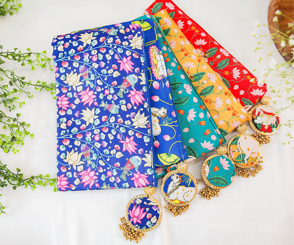 Handmade Turquoise Cow Pichwai Zip Bags - Perfect for Laddu Gopal Dress, Kanha Ji Poshak, Bal Gopal Dress & Janmashtami Celebrations