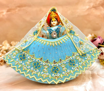 Luxe Handmade Sky Blue Pearl Lehenga Set - Designer Choli & Dupatta for Laddu Gopal Dress, Kanha Ji Poshak, Bal Gopal Dress, Janmashtami Festival