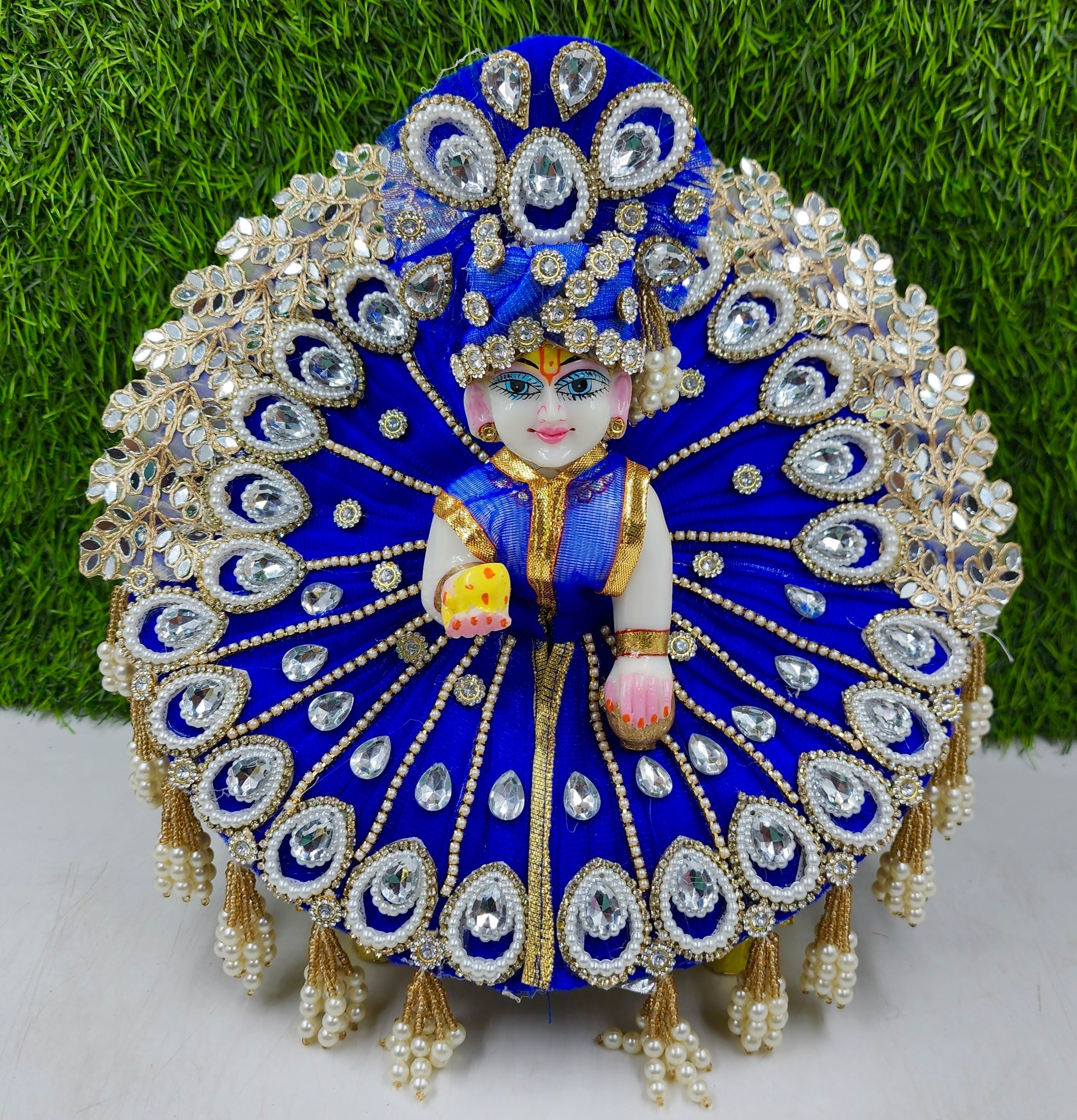 Designer Royal Blue Laddu Gopal Dress - Heavy Poshak for Kanha Ji | Fancy Bal Gopal Outfit for Janmashtami, Diwali & Holi (Size 0-6)
