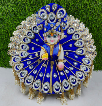 Designer Royal Blue Laddu Gopal Dress - Heavy Poshak for Kanha Ji | Fancy Bal Gopal Outfit for Janmashtami, Diwali & Holi (Size 0-6)