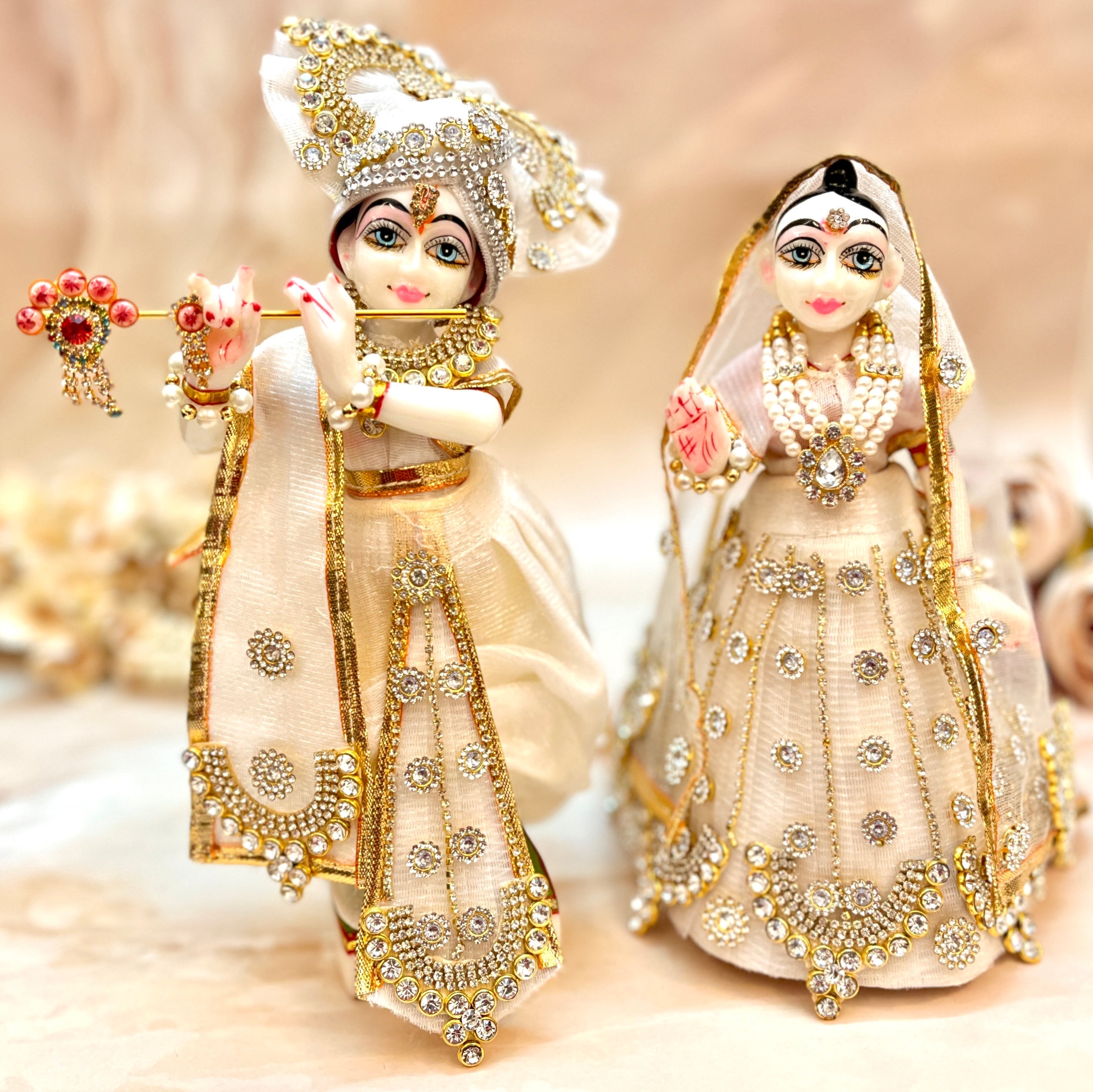 Handmade 7-Piece White Lehenga & Dhoti Set for Laddu Gopal | Designer Kanha Ji Poshak | Fancy Bal Gopal Dress for Janmashtami Celebrations
