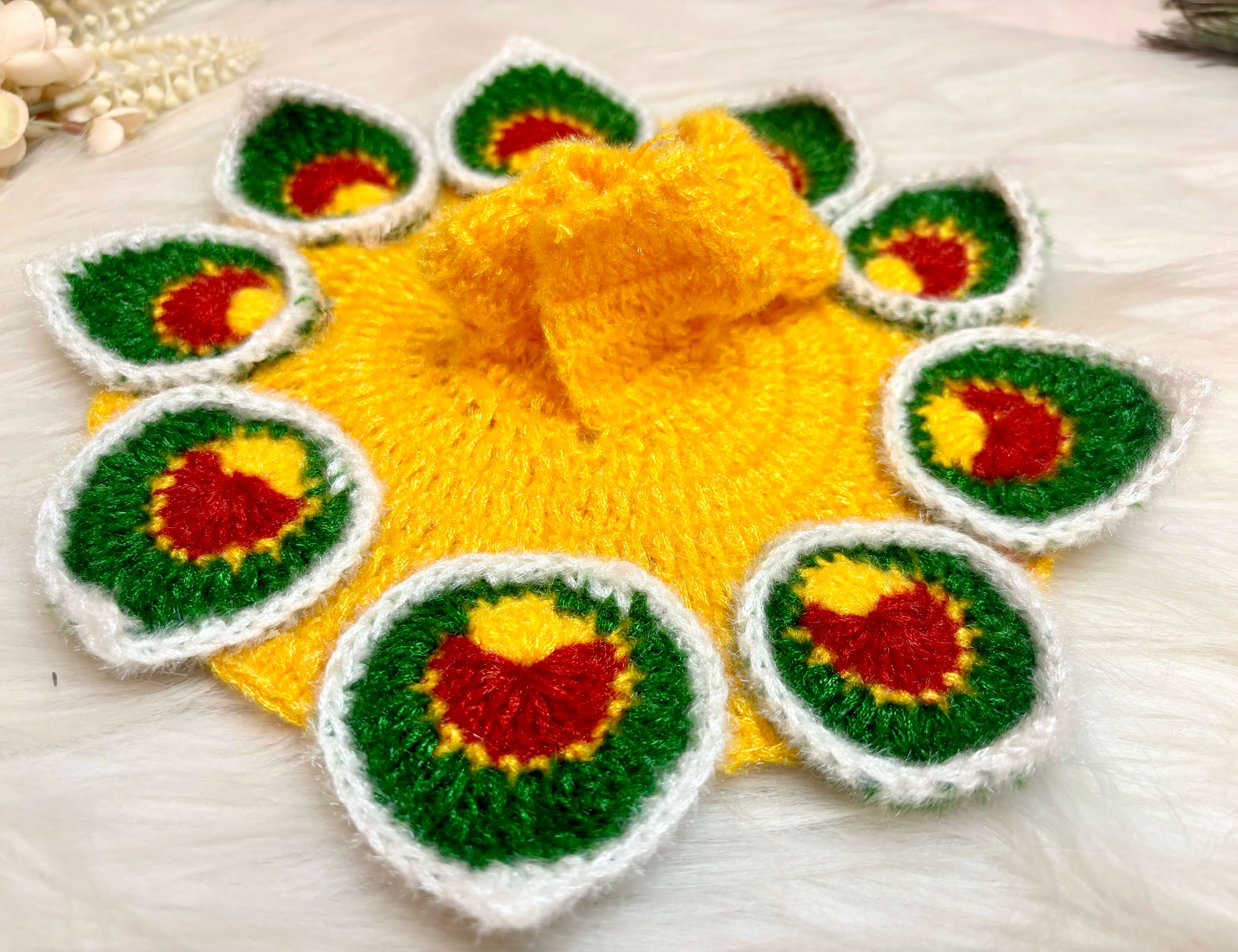 Handmade Yellow Green Leaves Laddu Gopal Dress | Designer Kanha Ji Poshak for Janmashtami | Fancy Bal Gopal & Krishna Ji Dress