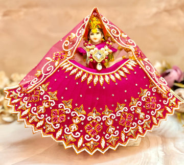 Handmade Luxe Magenta Pearl Lehenga Set - Designer Choli & Dupatta for Laddu Gopal Dress, Kanha Ji Poshak, Bal Gopal Dress, Janmashtami Festival