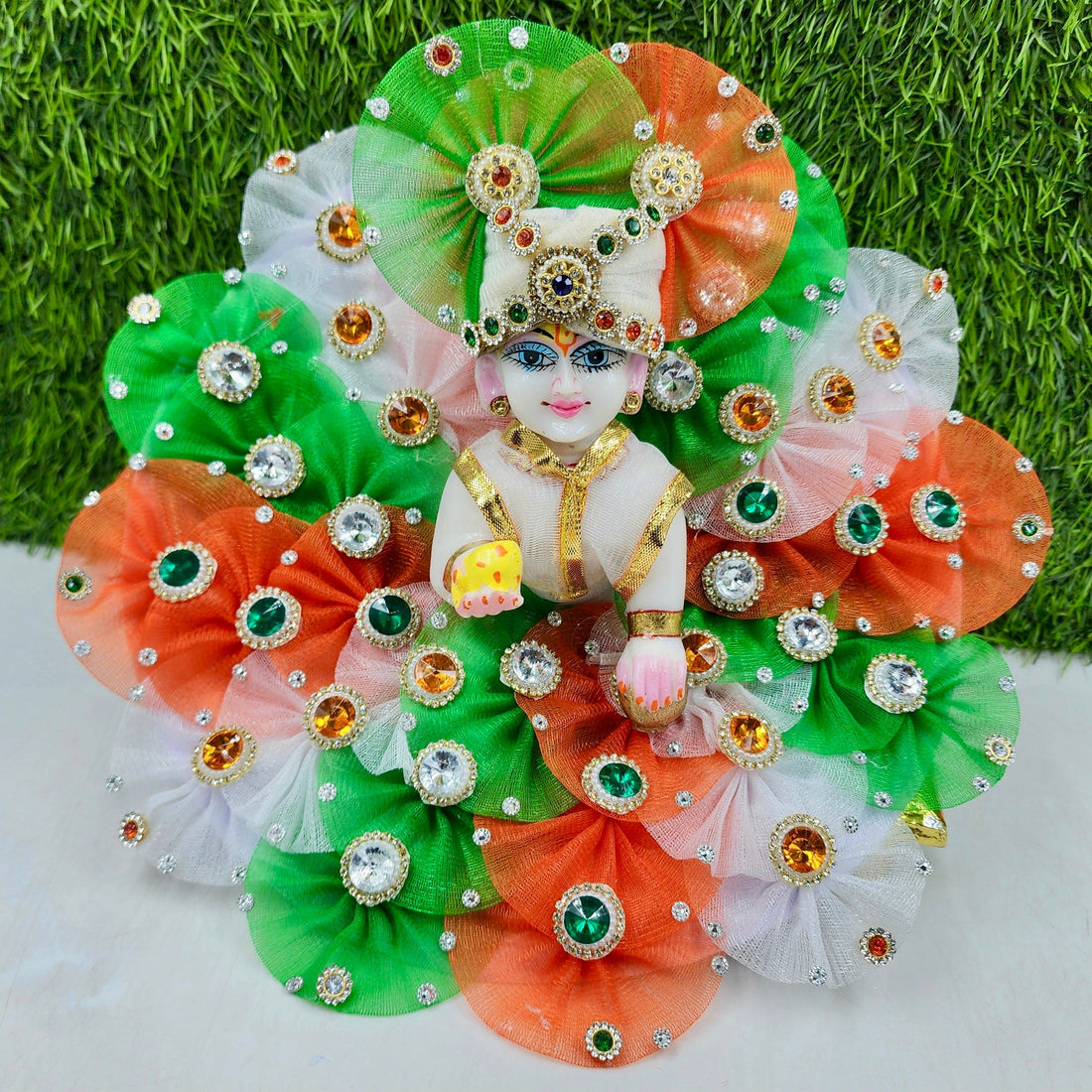 Designer Tricolour Kalangi Heavy Dress for Laddu Gopal Ji | Fancy Kanha Ji Poshak | Comfortable Bal Gopal Dress for Janmashtami (Size 0-6)